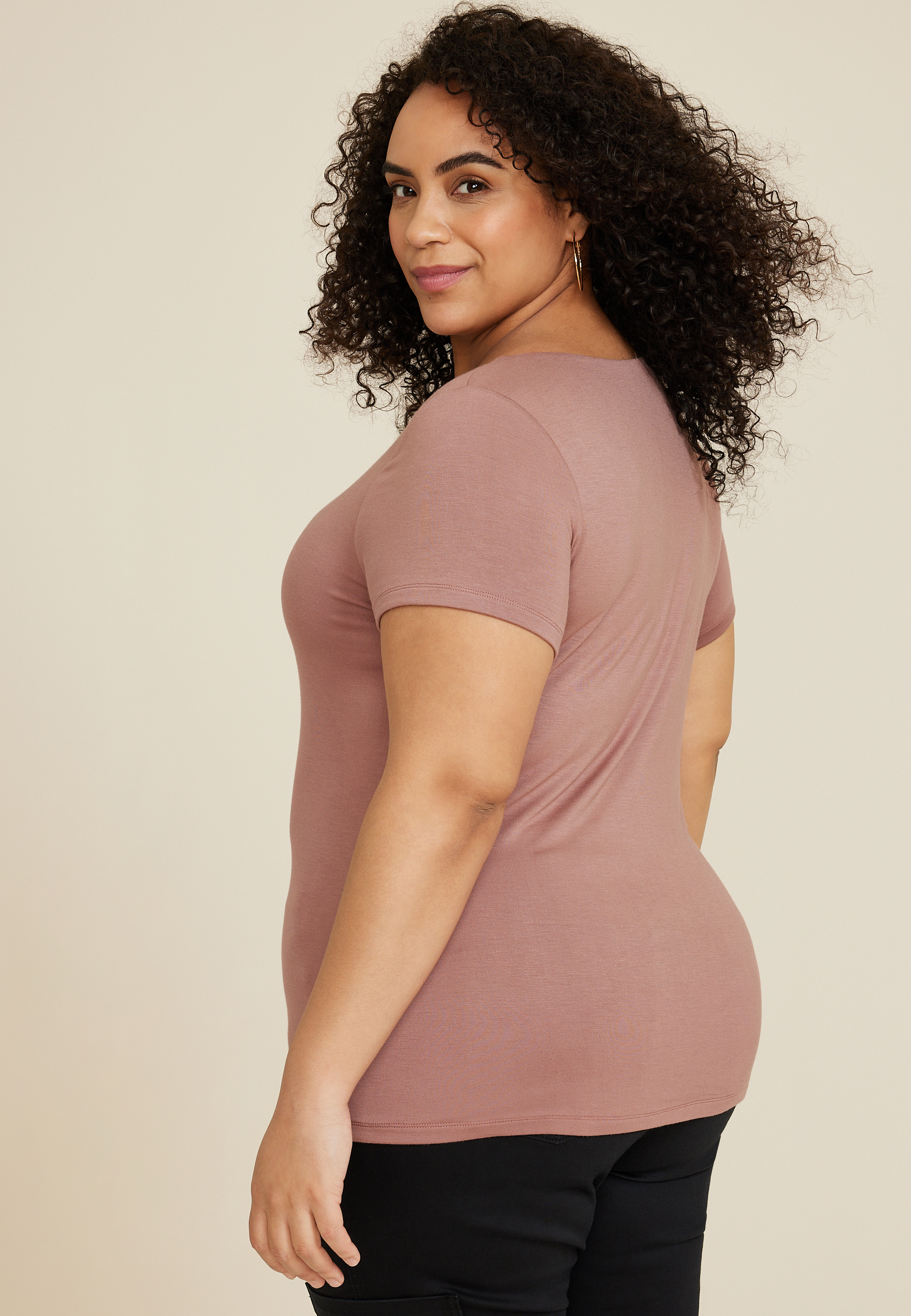 Plus Size Simply Smooth Double Layer Scoop Neck Top, RATTAN TAUPE, large