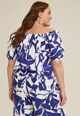 Plus Size Printed Off The Shoulder Blouse, C9712, small