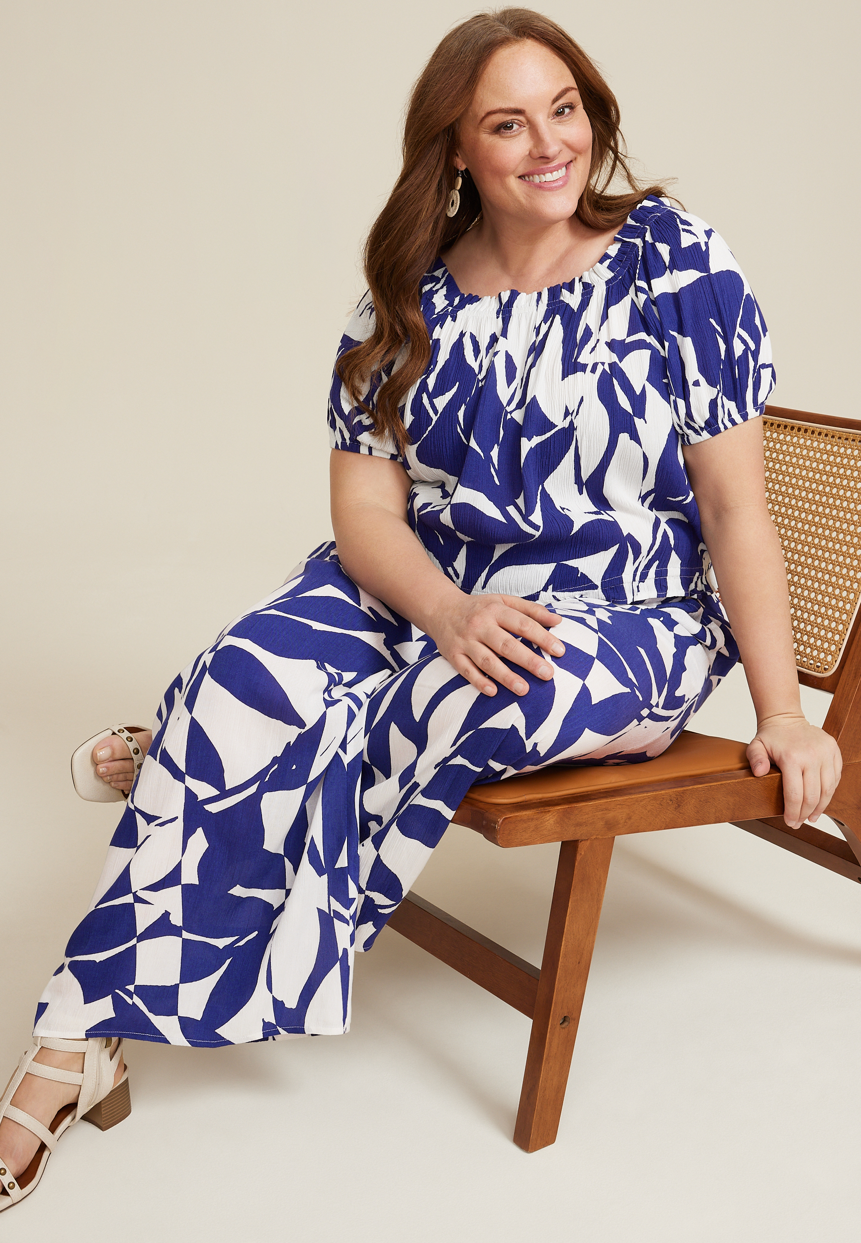 Plus Size Printed Off The Shoulder Blouse, C9712, large