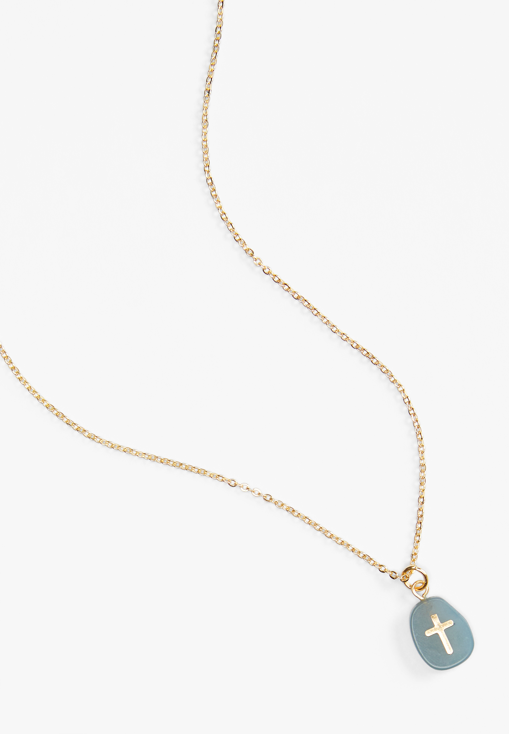 Stone Cross Pendant Necklace, GRAY, large