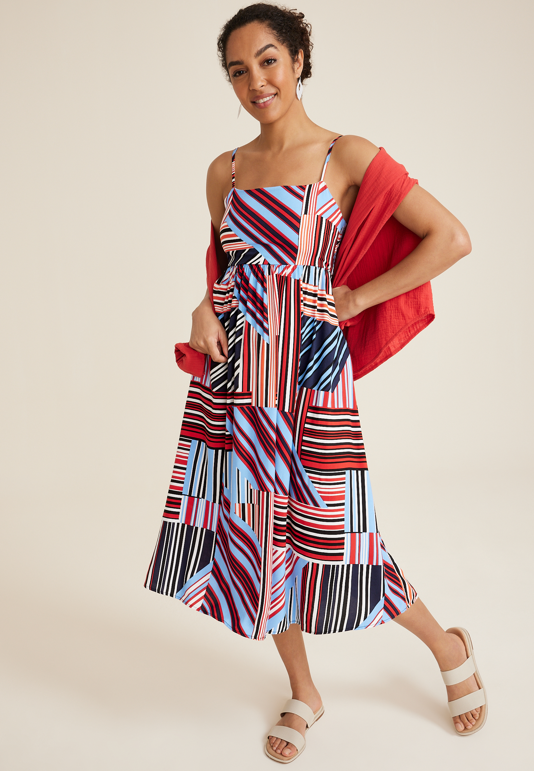 Americana Striped Midi Dress, C9698, large