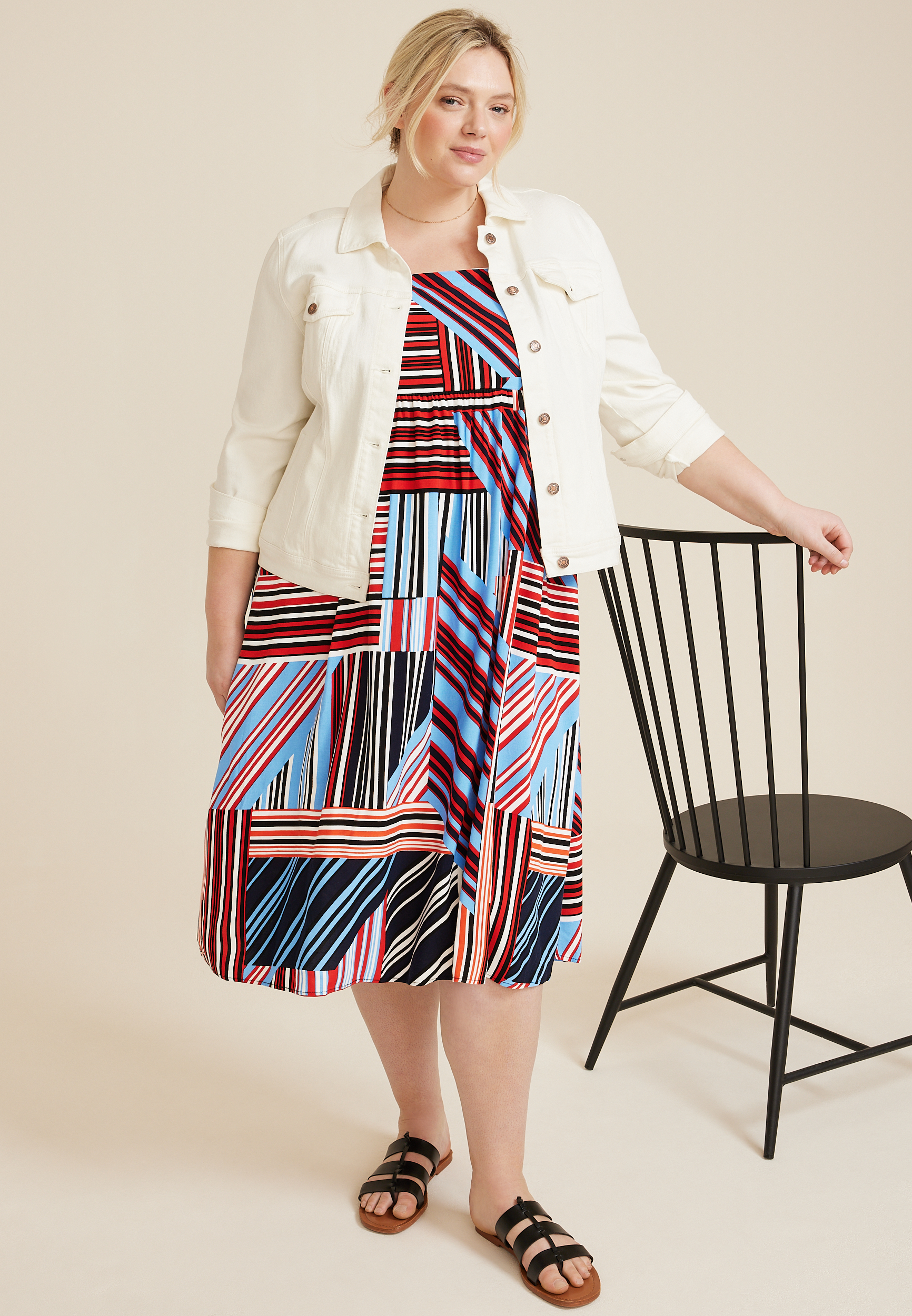 Plus Size Americana Striped Midi Dress, C9698, large