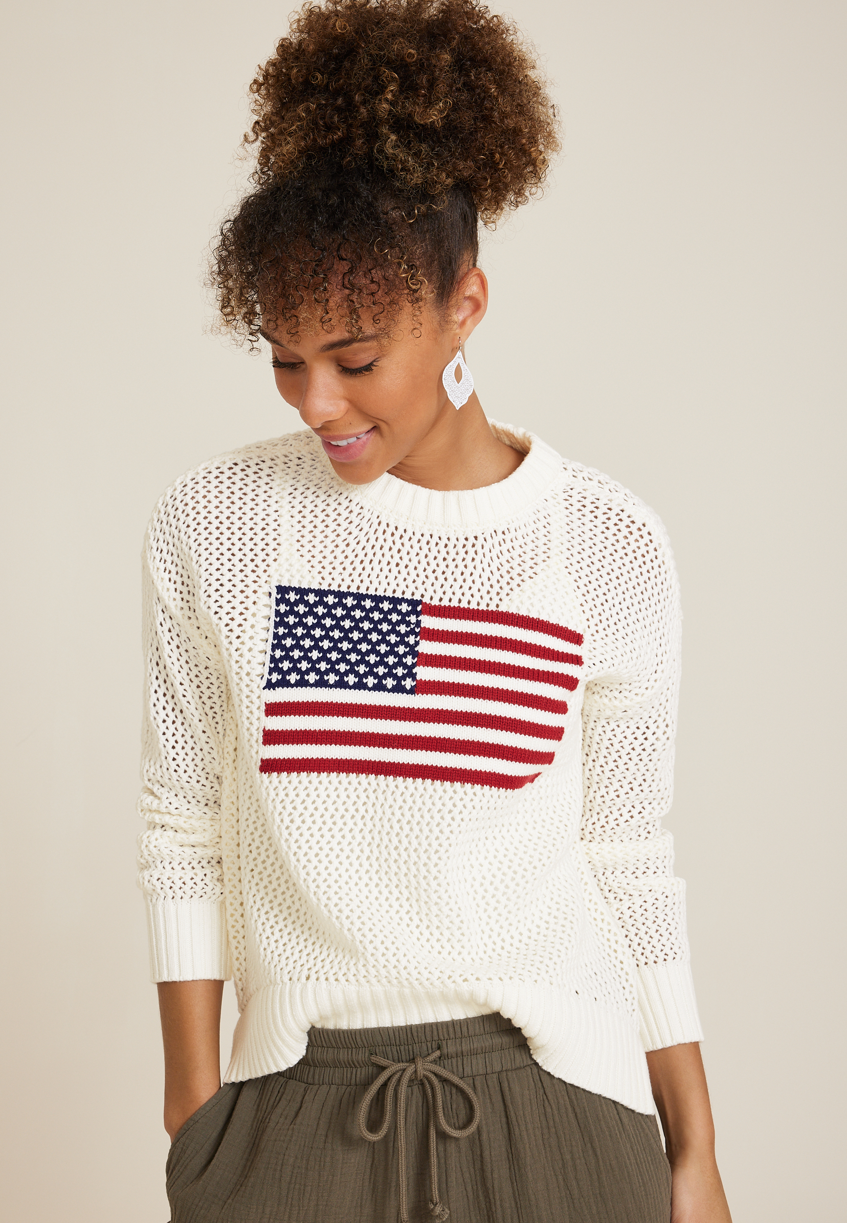 Americana Open Stitch Sweater, C2380, large