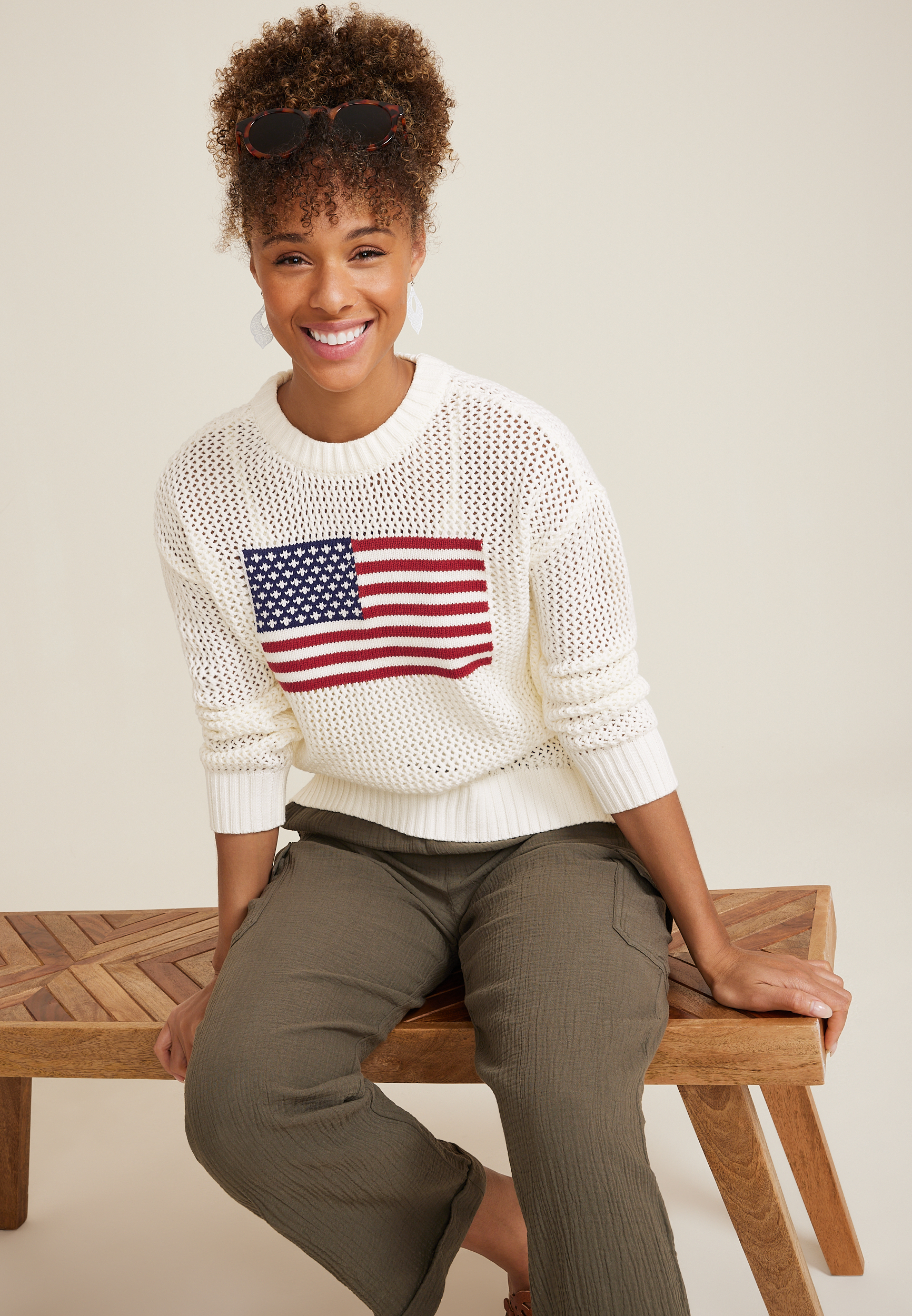Americana Open Stitch Sweater, C2380, large
