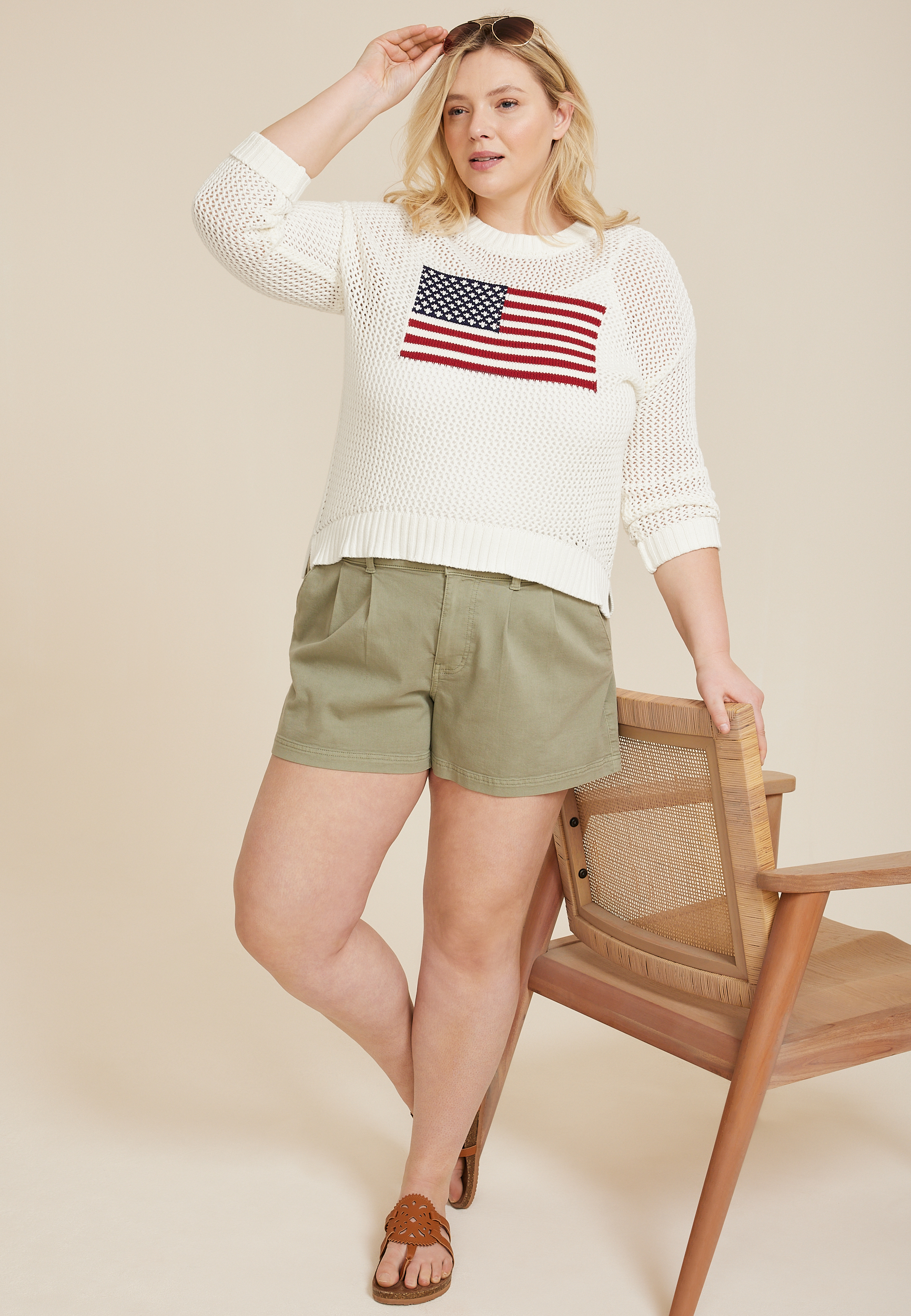 Plus Size Americana Open Stitch Sweater, C2380, large
