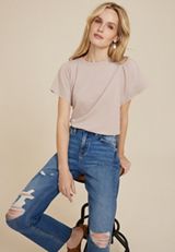 Woven Flutter Sleeve Tee, C5590, small