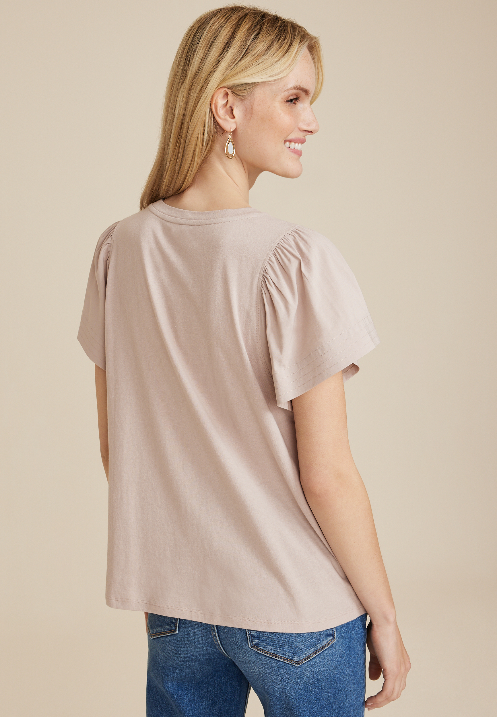Woven Flutter Sleeve Tee, C5590, large