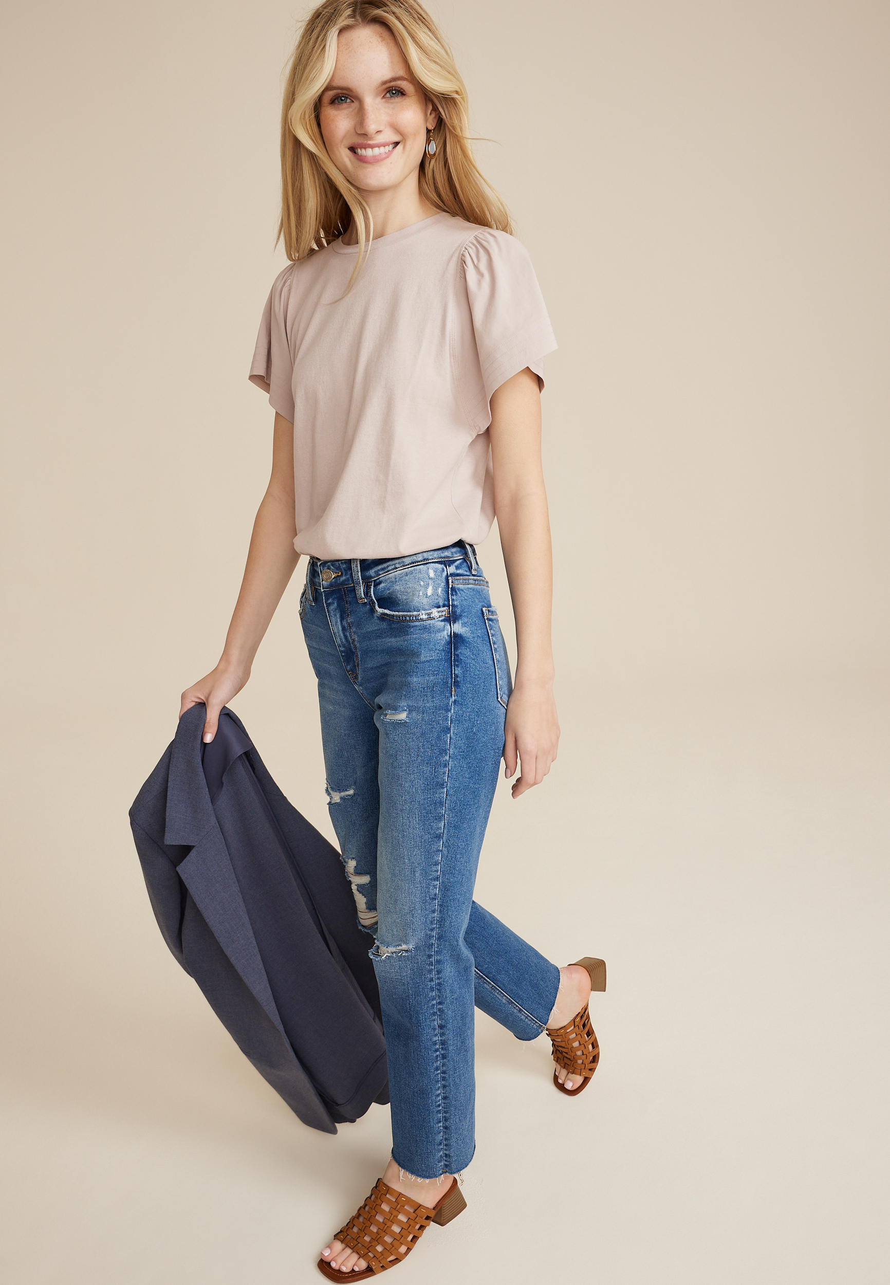 Woven Flutter Sleeve Tee, C5590, large