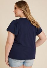 Plus Size Woven Flutter Sleeve Tee, BLUE JASMINE, small