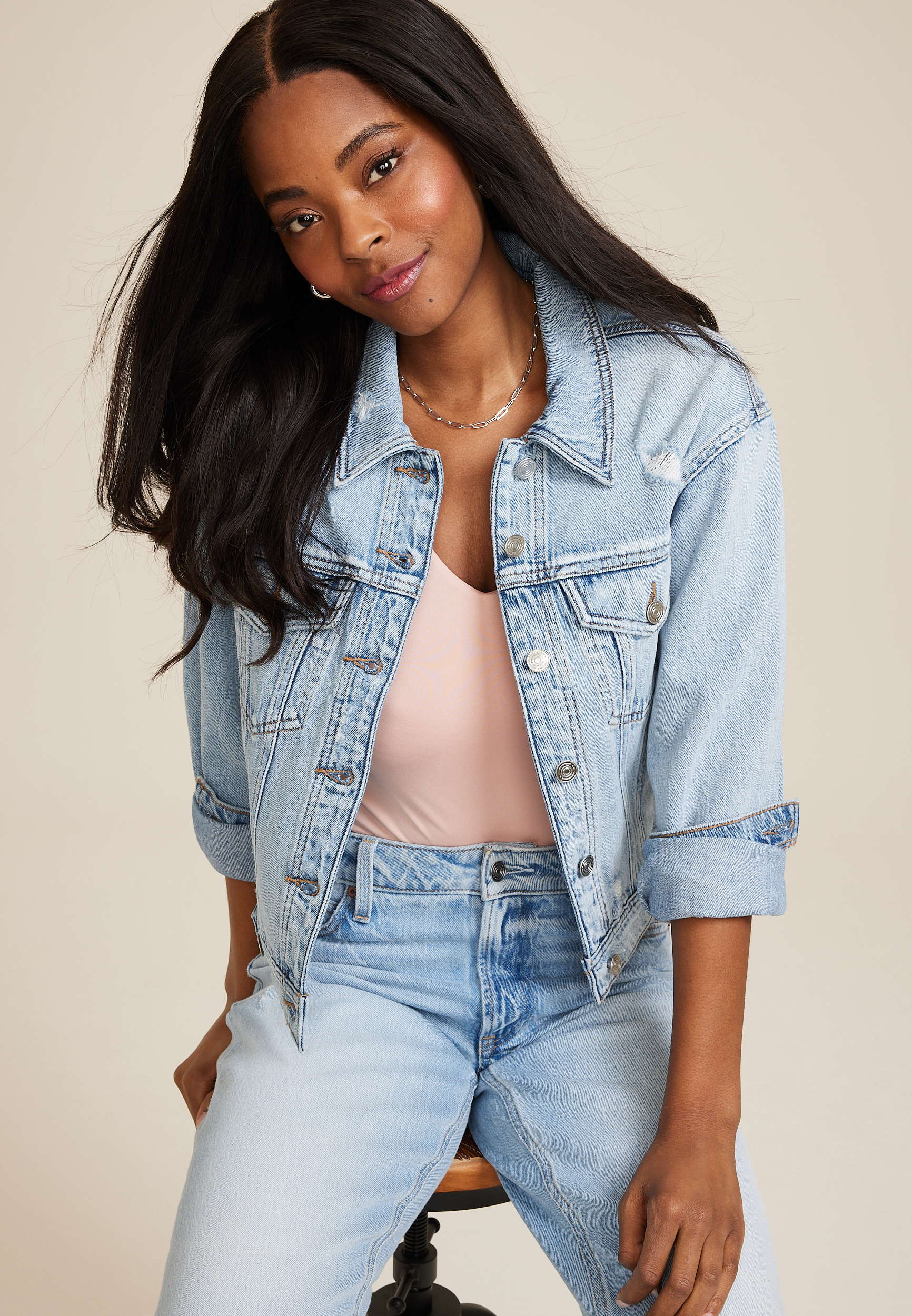Goldie Blues&trade; Oversized Crop Jean Jacket, MEDIUM SANDBLAST, large