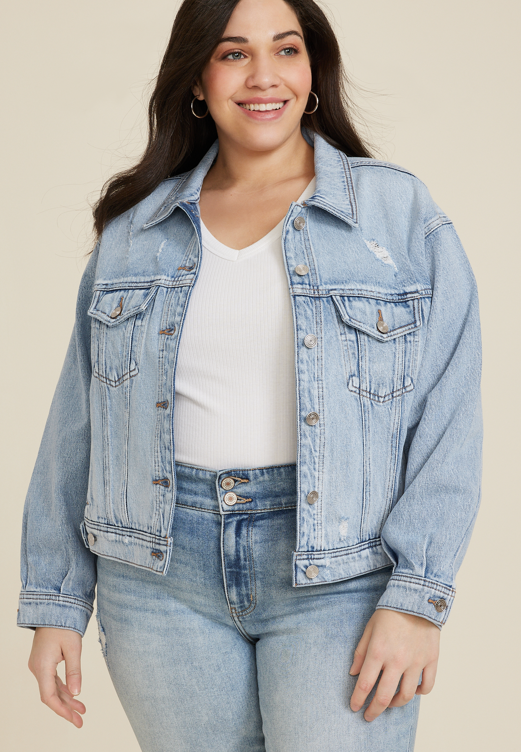 Plus Size Goldie Blues™ Oversized Crop Jean Jacket