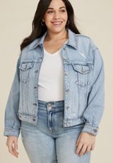 Plus Size Goldie Blues&trade; Oversized Crop Jean Jacket, C3337, small
