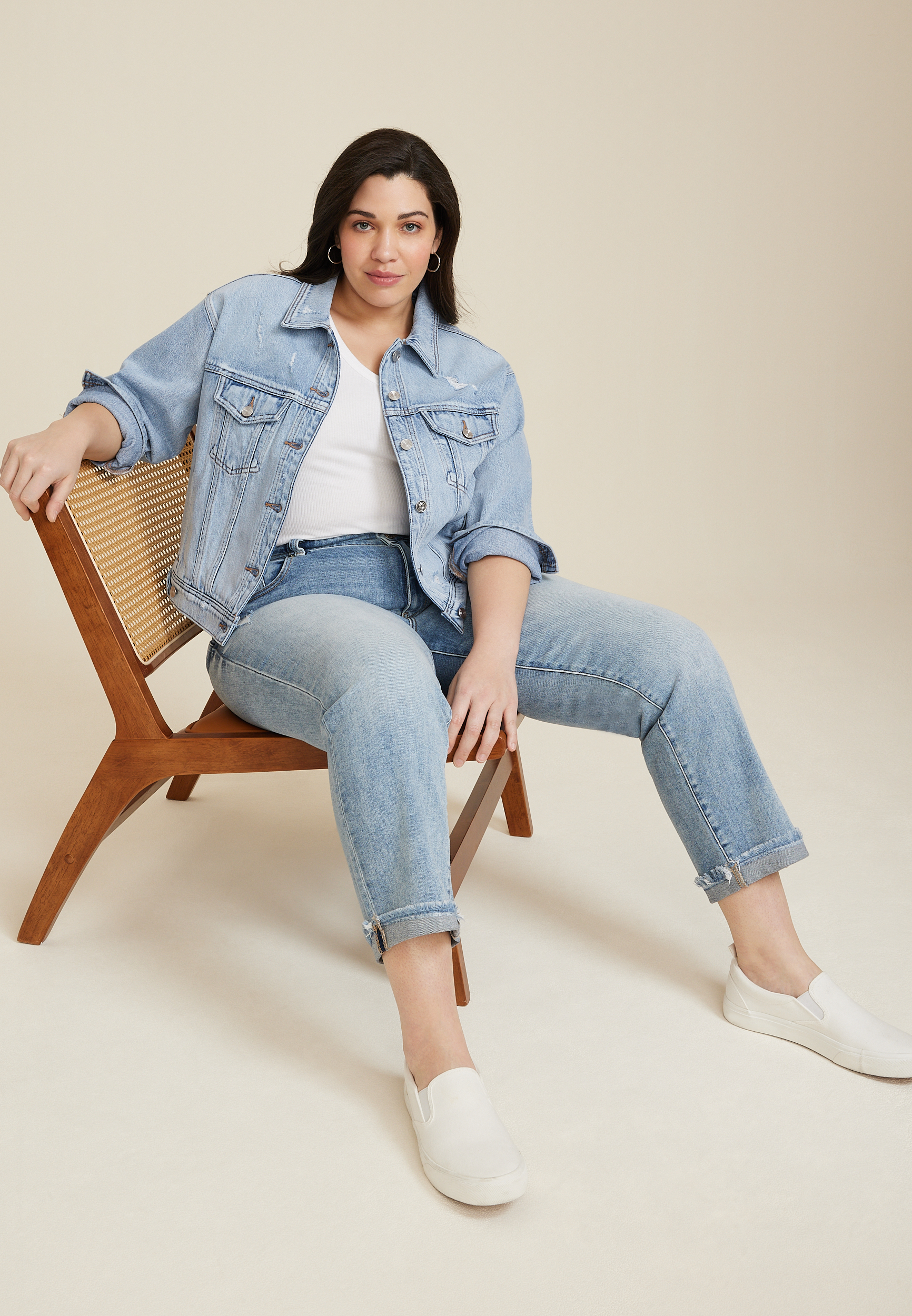 Plus Size Goldie Blues&trade; Oversized Crop Jean Jacket, C3337, large