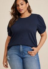Plus Size Twist Puff Sleeve Tee, C1919, small