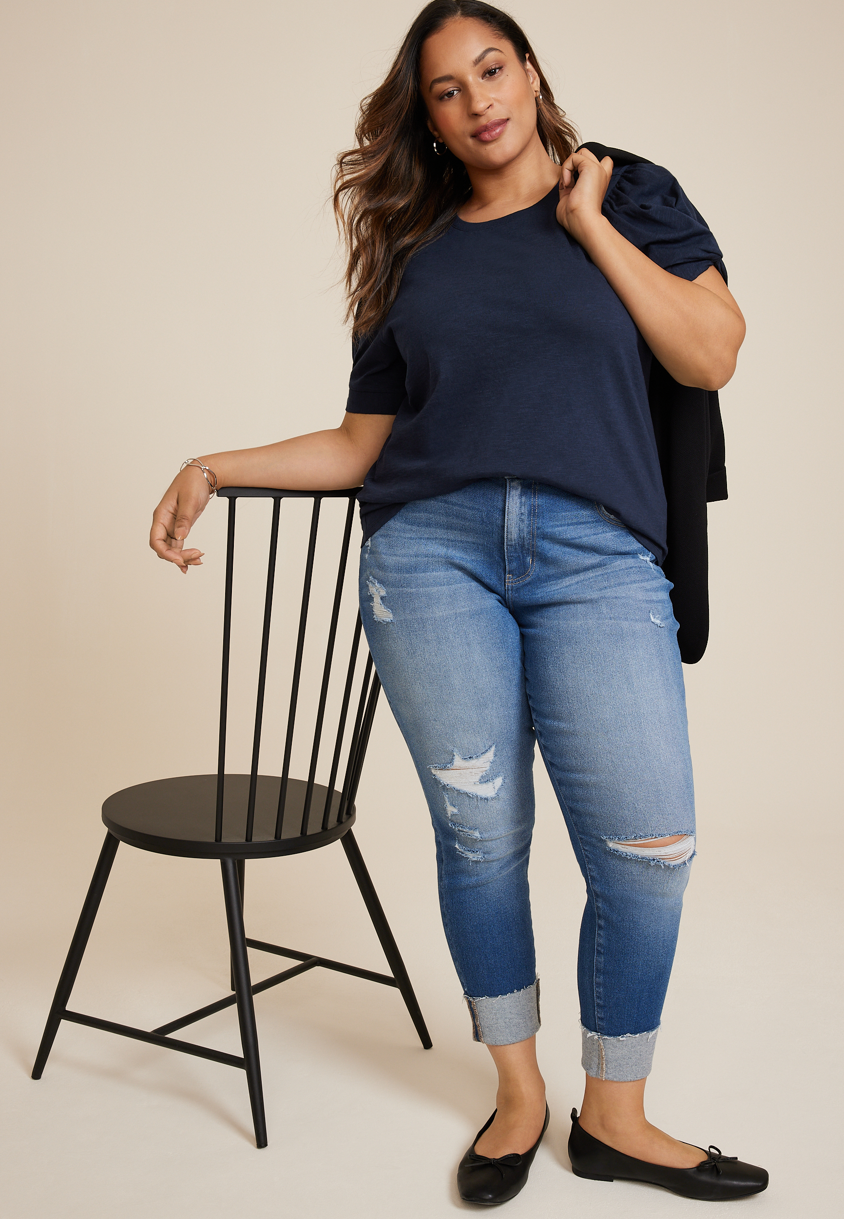 Plus Size Twist Puff Sleeve Tee, C1919, large