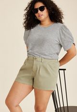 Plus Size Striped Twist Puff Sleeve Tee, SOFT WHITE COMBO, small