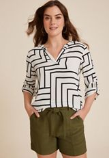 Atwood 3/4 Sleeve Popover Blouse, C3986, small
