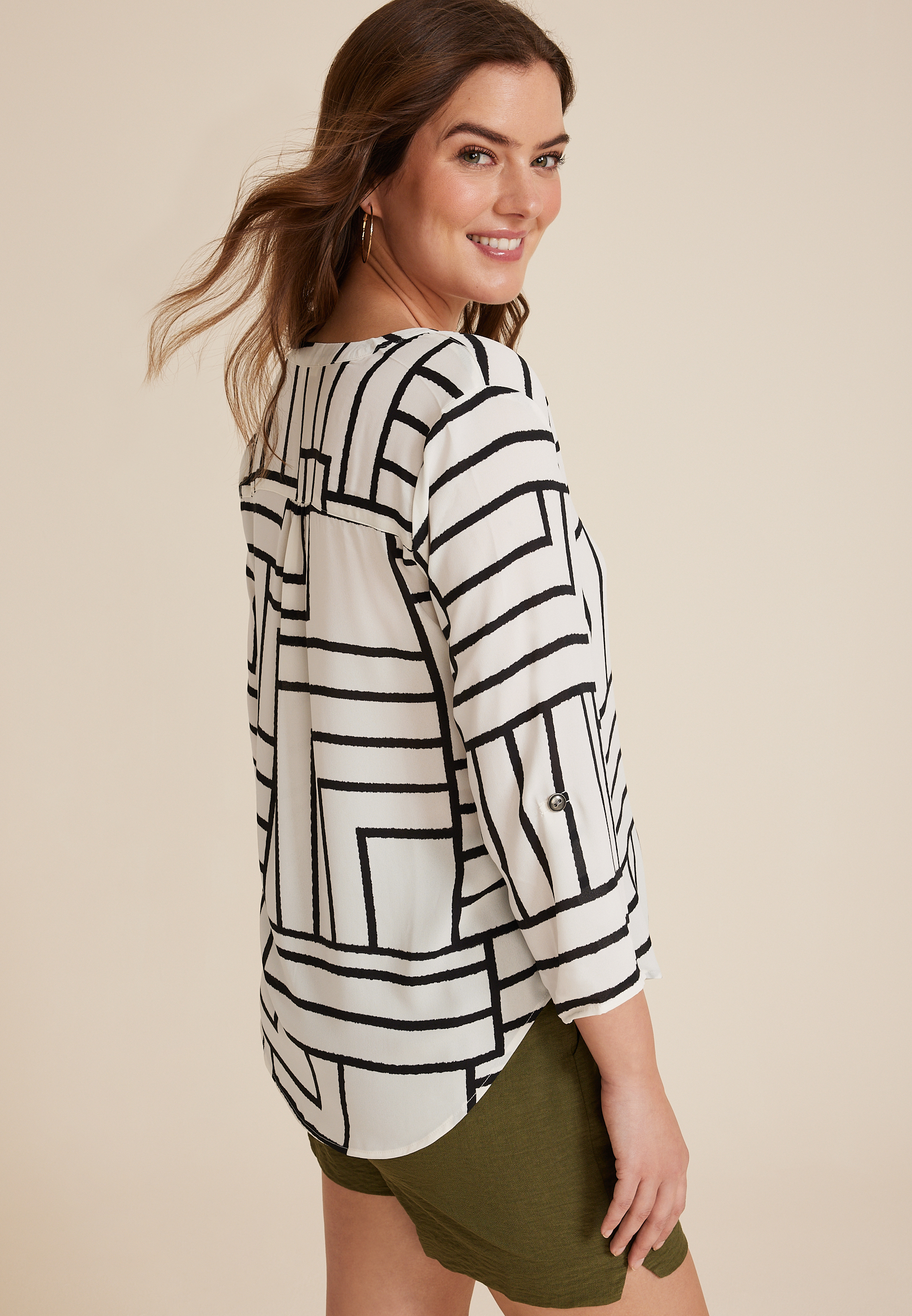 Atwood 3/4 Sleeve Popover Blouse, C3986, large