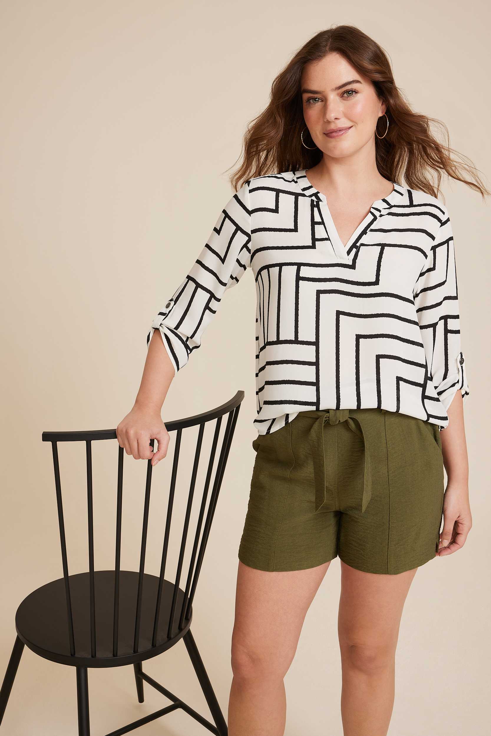 Atwood 3/4 Sleeve Popover Blouse, C3986, large