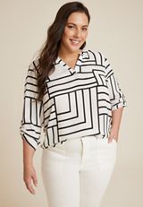 Plus Size Atwood 3/4 Sleeve Popover Blouse, C3986, small