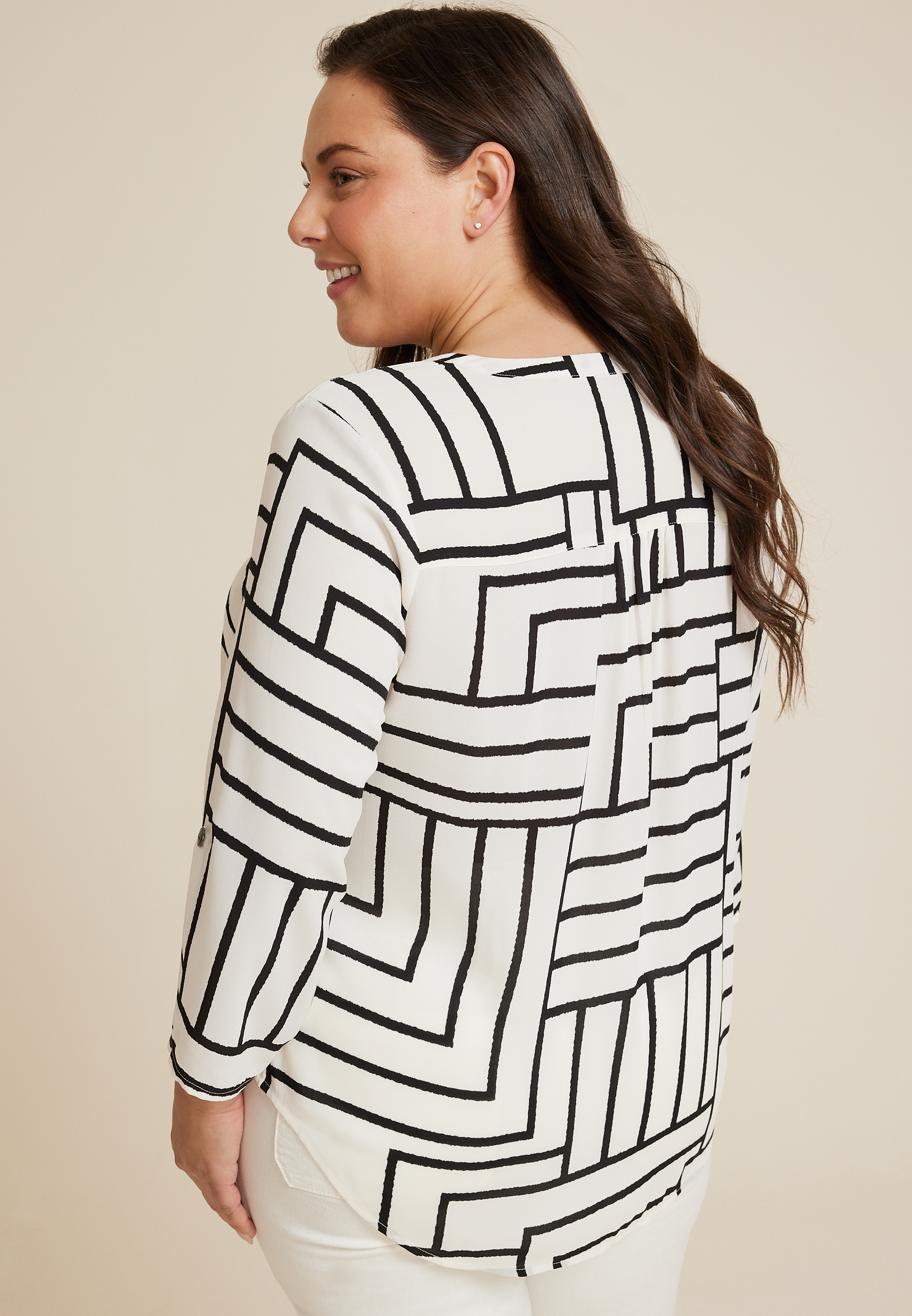 Plus Size Atwood 3/4 Sleeve Popover Blouse, C3986, large