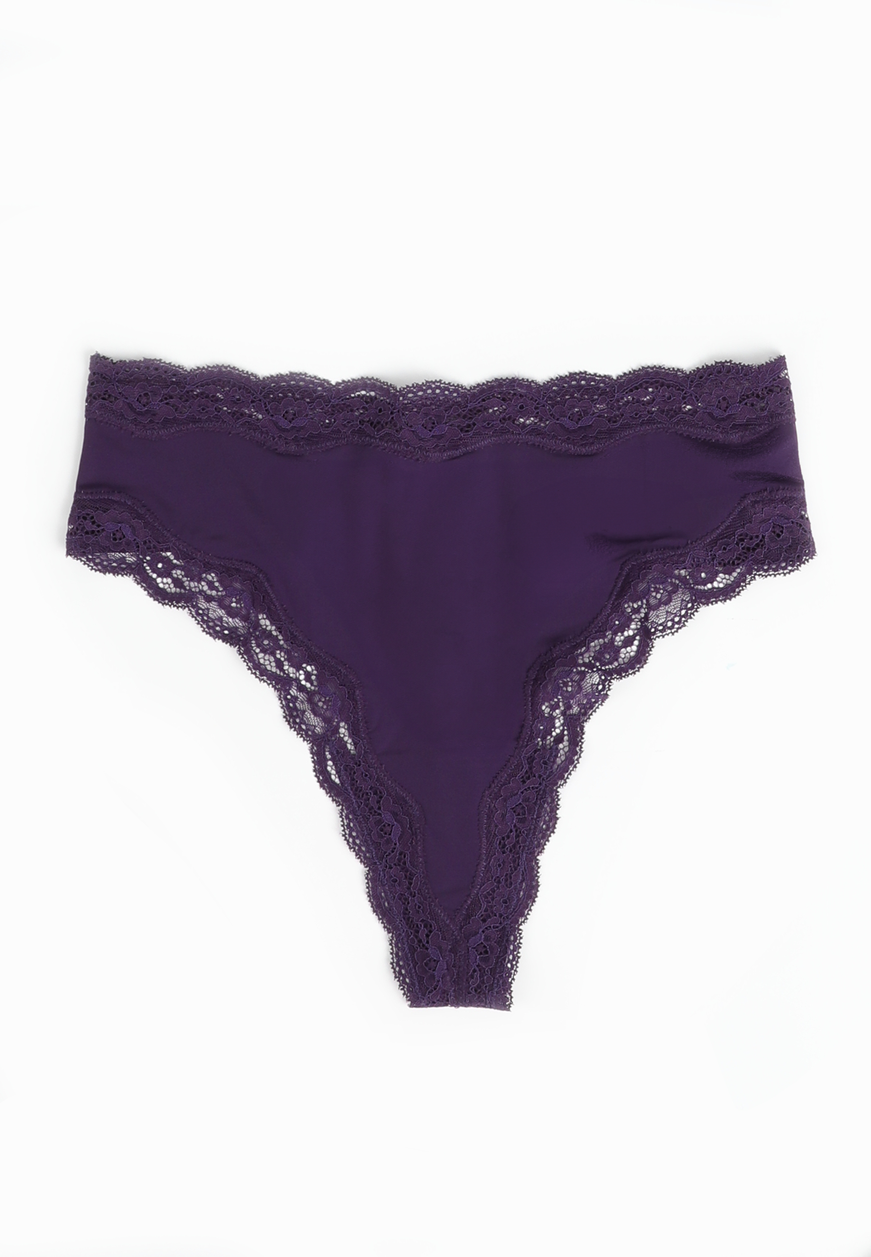 True Stretch High Waist Jersey Lace Trim Thong Panty