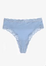 True Stretch High Waist Jersey Lace Trim Thong Panty, C9724, small