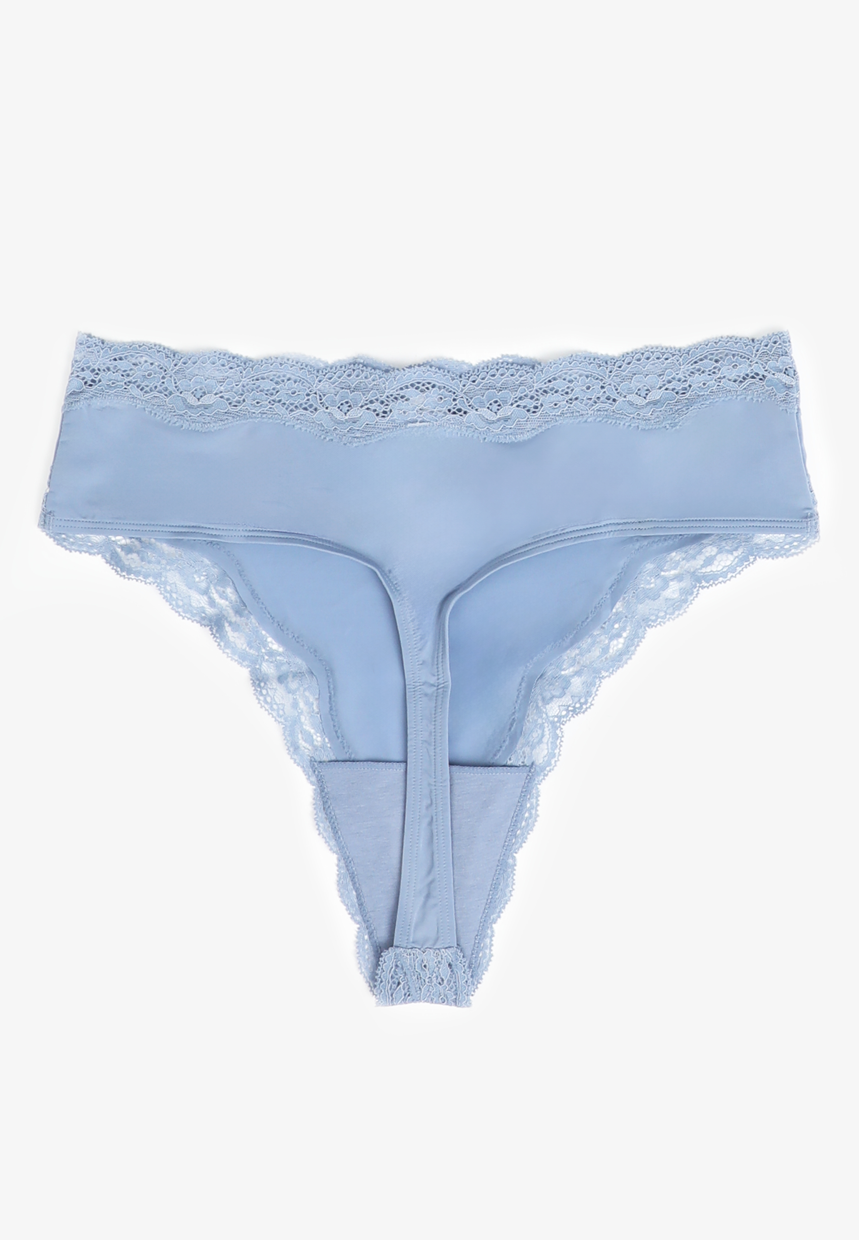 True Stretch High Waist Jersey Lace Trim Thong Panty, C9724, large