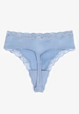 True Stretch High Waist Jersey Lace Trim Thong Panty, C9724, small
