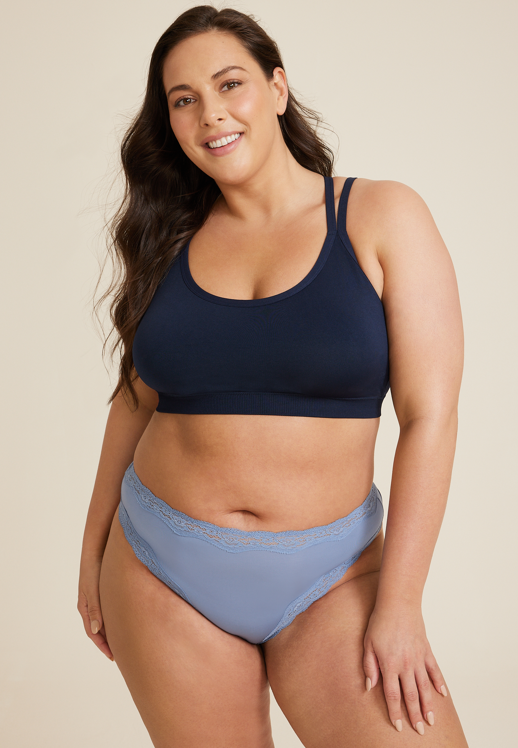 True Stretch High Waist Jersey Lace Trim Thong Panty, C9724, large