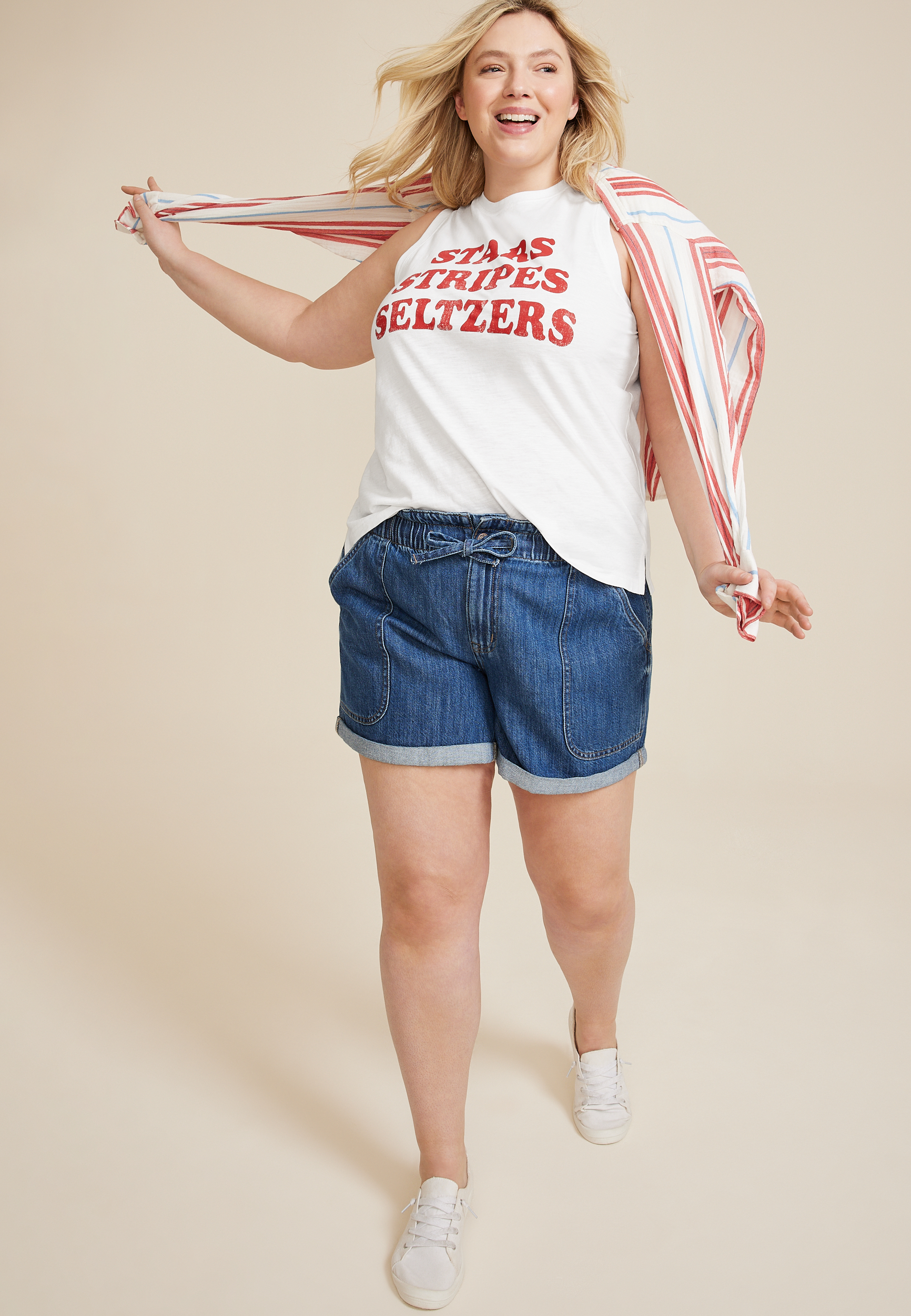 Plus Size Sunseeker Stars Stripes Seltzers Classic Fit Graphic Tank, C4673, large