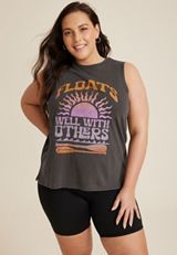 Plus Size Sunseeker Floats Well With Others Graphic Tank, Dark Gray, small