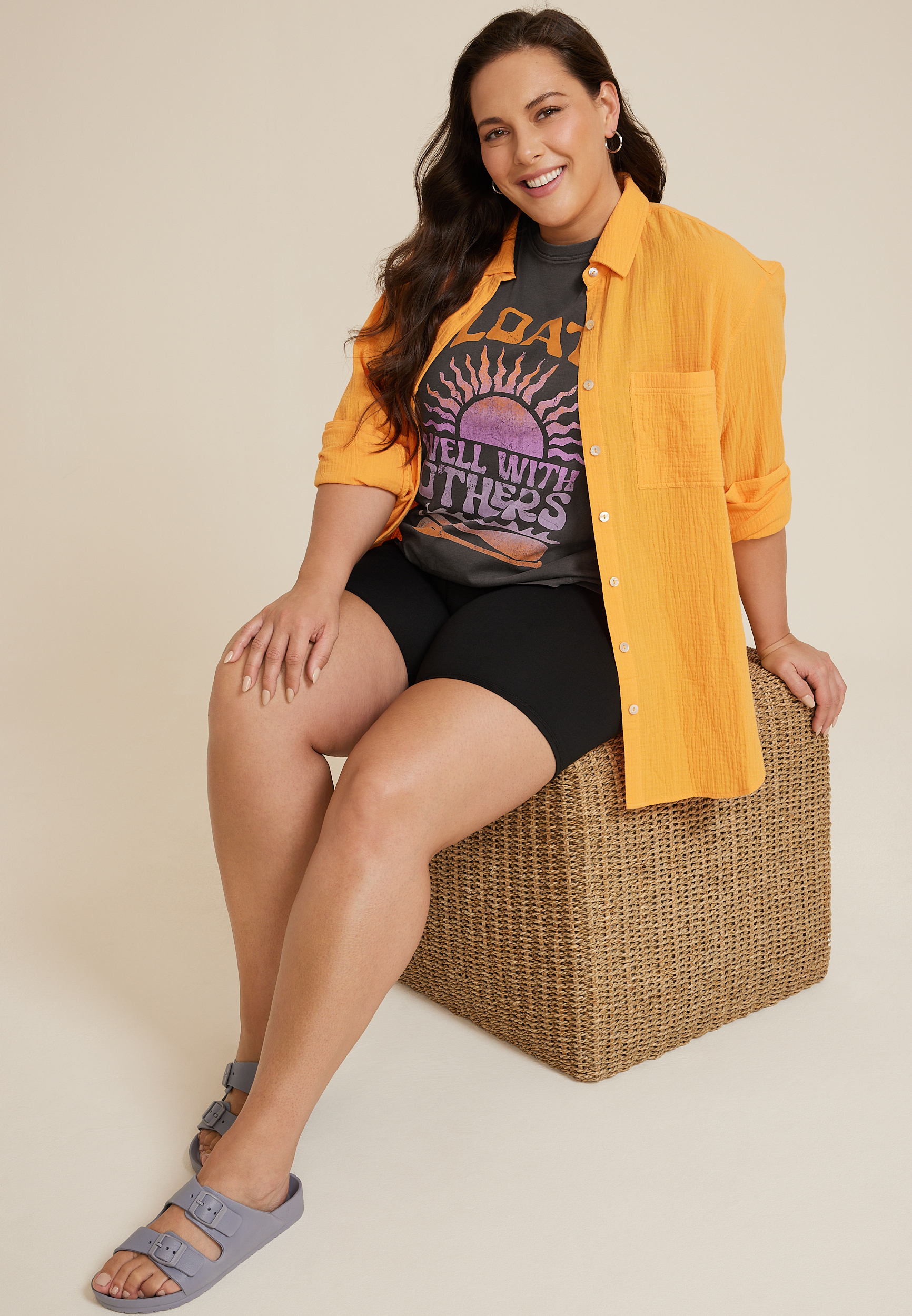 Plus Size Sunseeker Floats Well With Others Graphic Tank, Dark Gray, large