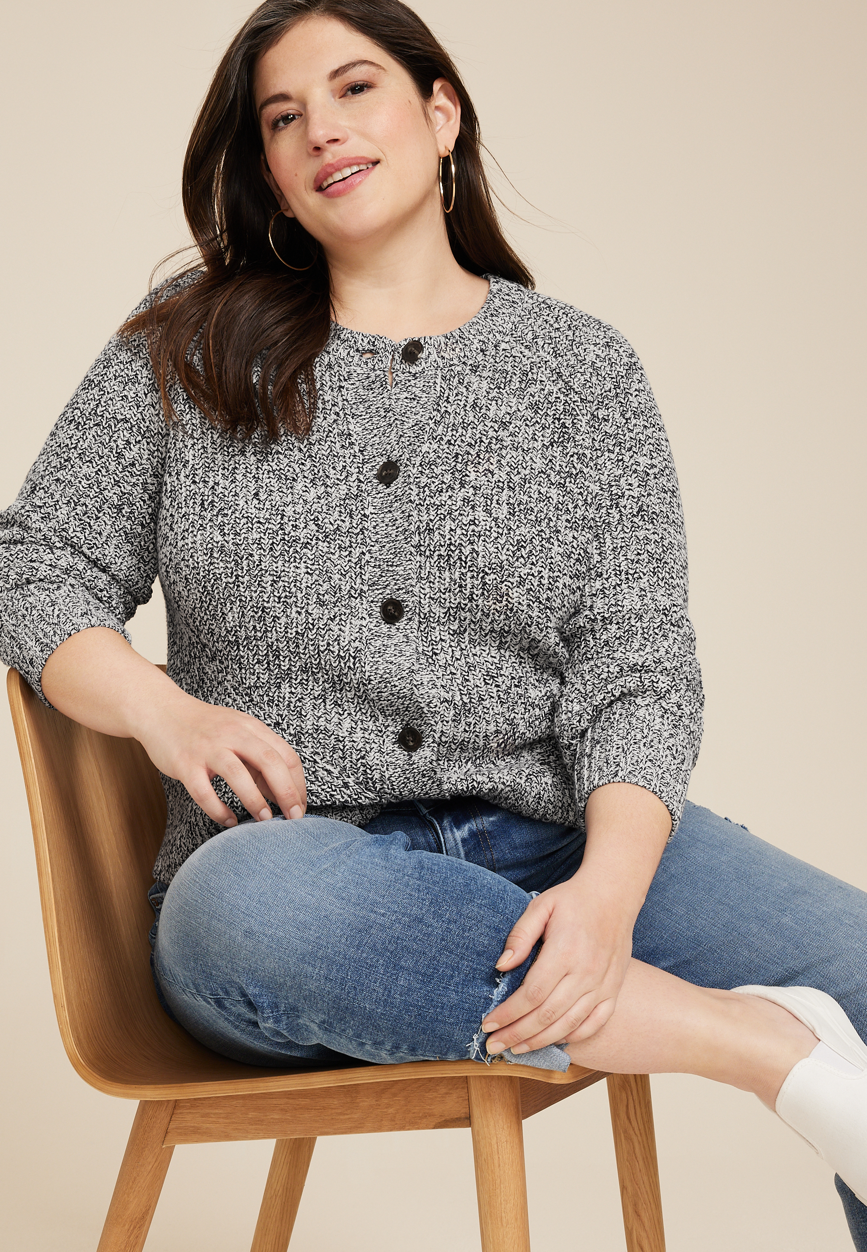 Plus Size Bomber Button Up Cardigan, C944, large