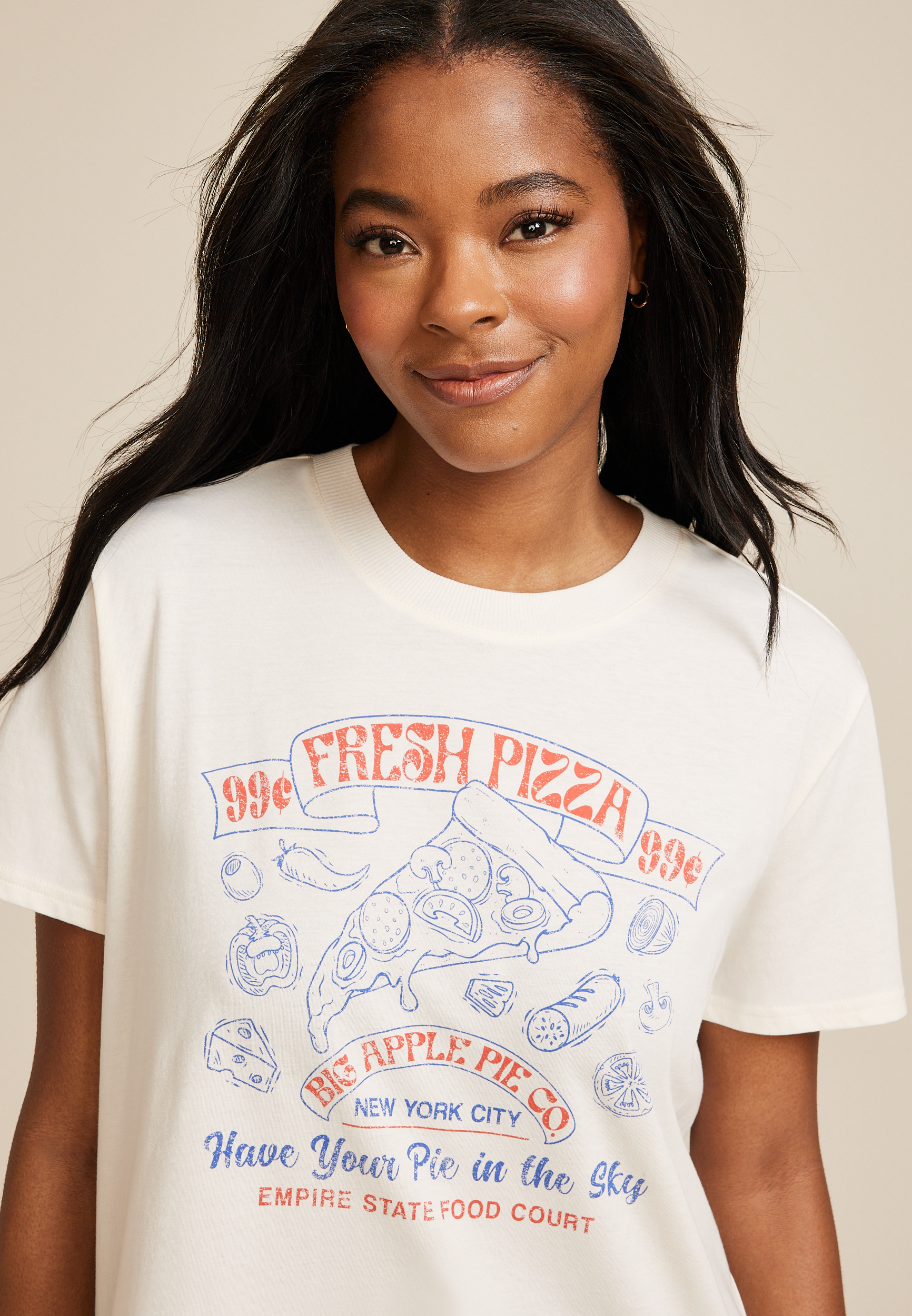 Fresh Pizza Oversized Fit Graphic Tee, ECRU, large