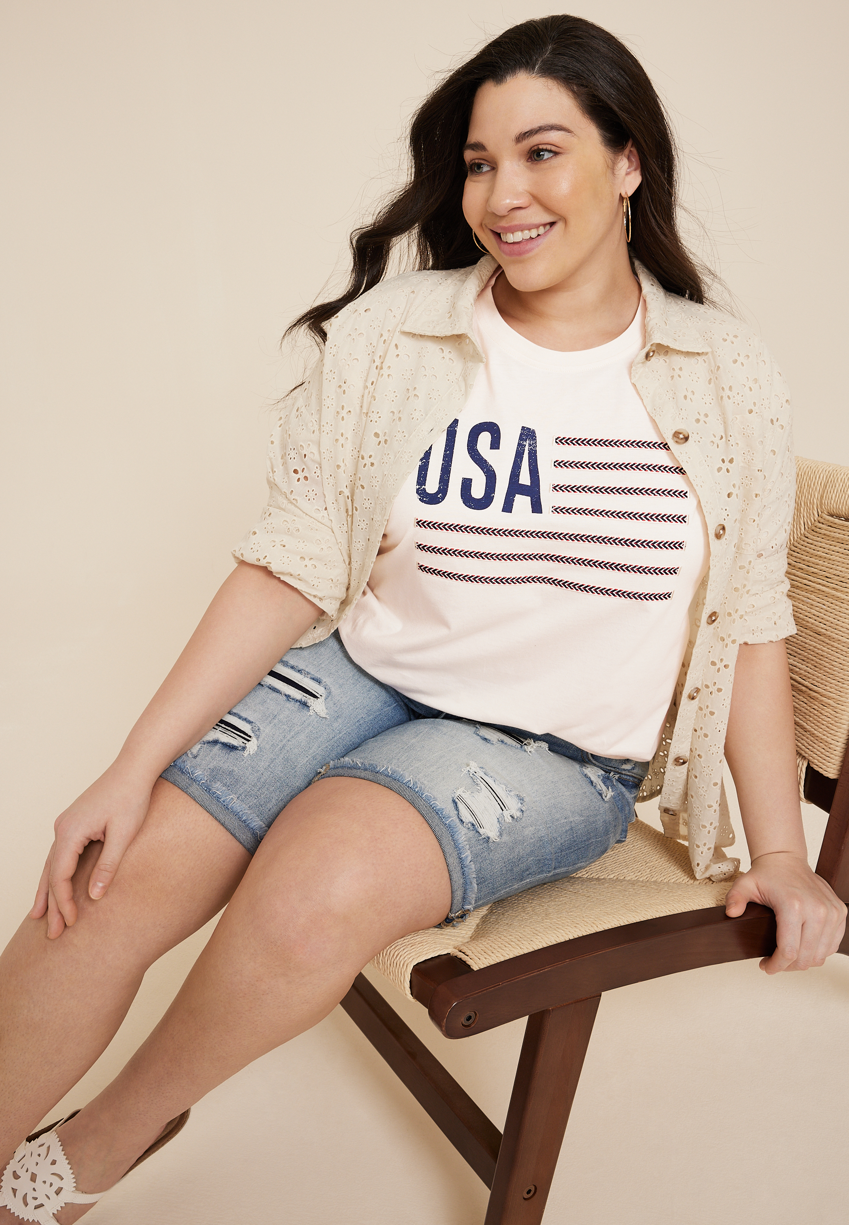 Plus Size Americana USA Relaxed Fit Graphic Tee, C596, large
