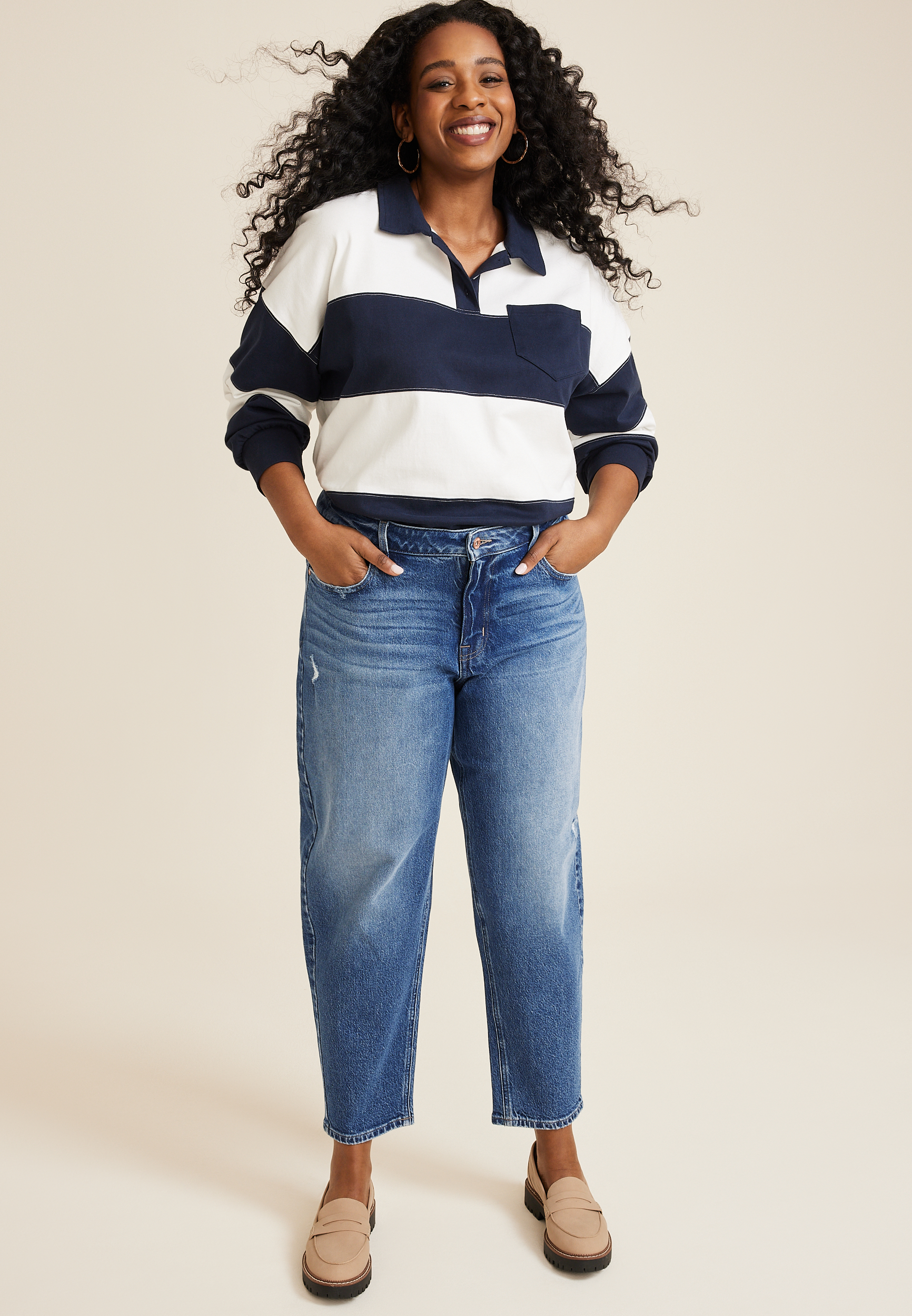 Plus Size edgely™ Mid Rise Relaxed Boyfriend Wide Leg Jean