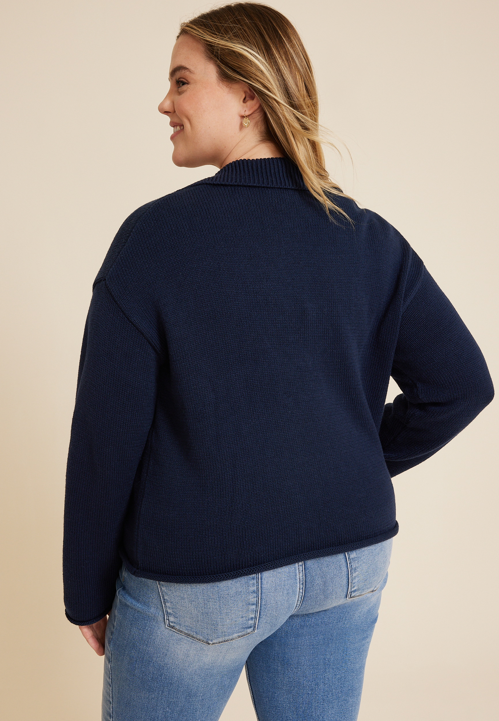 Plus Lace Up Collared Sweater
