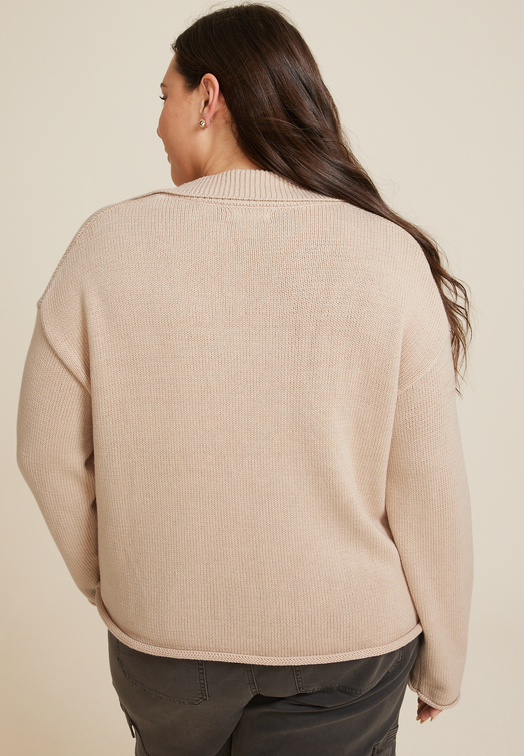 Plus Size Lace Up Collared Sweater, C3968, large