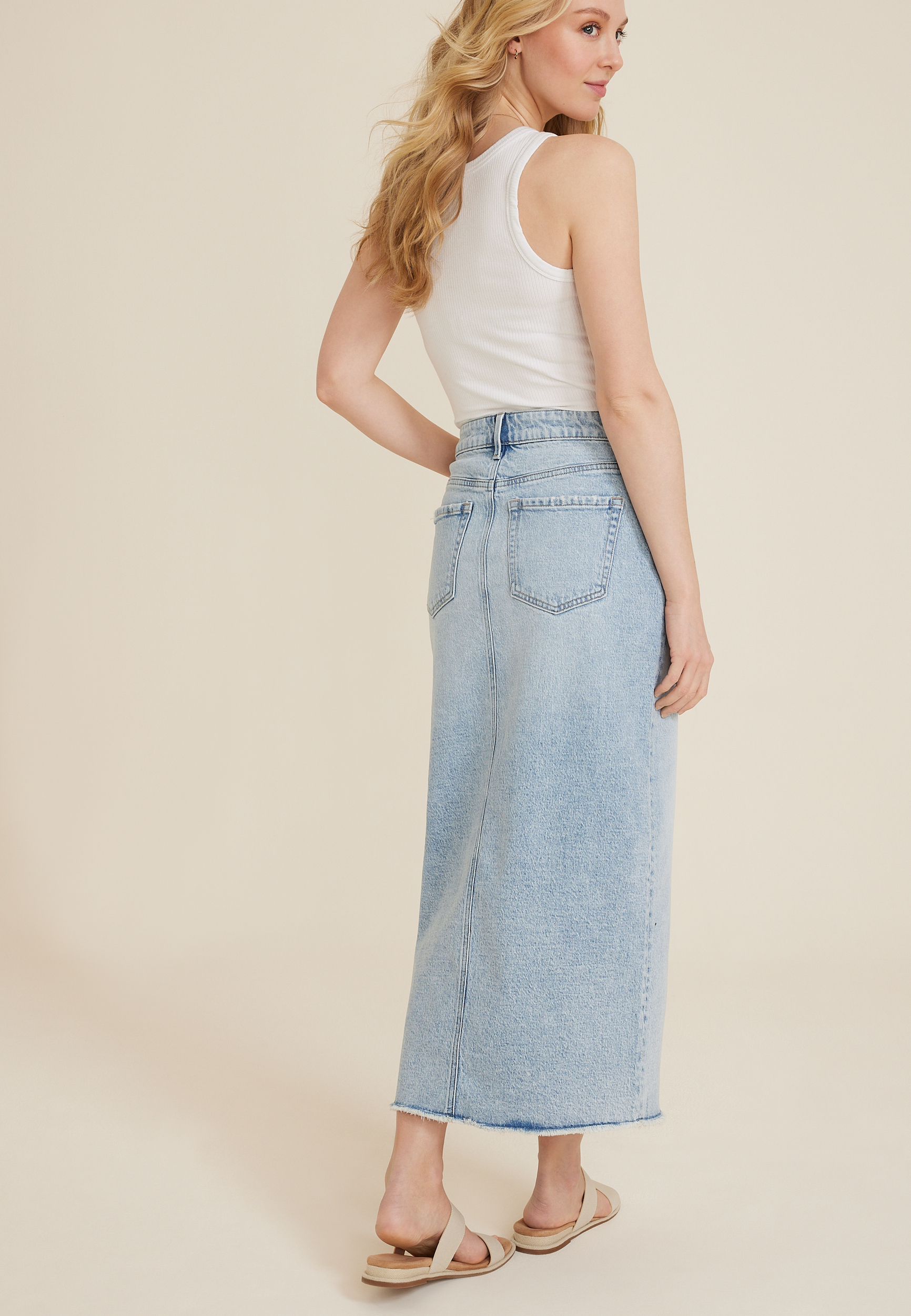 m jeans by maurices&trade; Light High Rise Denim Maxi Skirt, LIGHT SANDBLAST, large