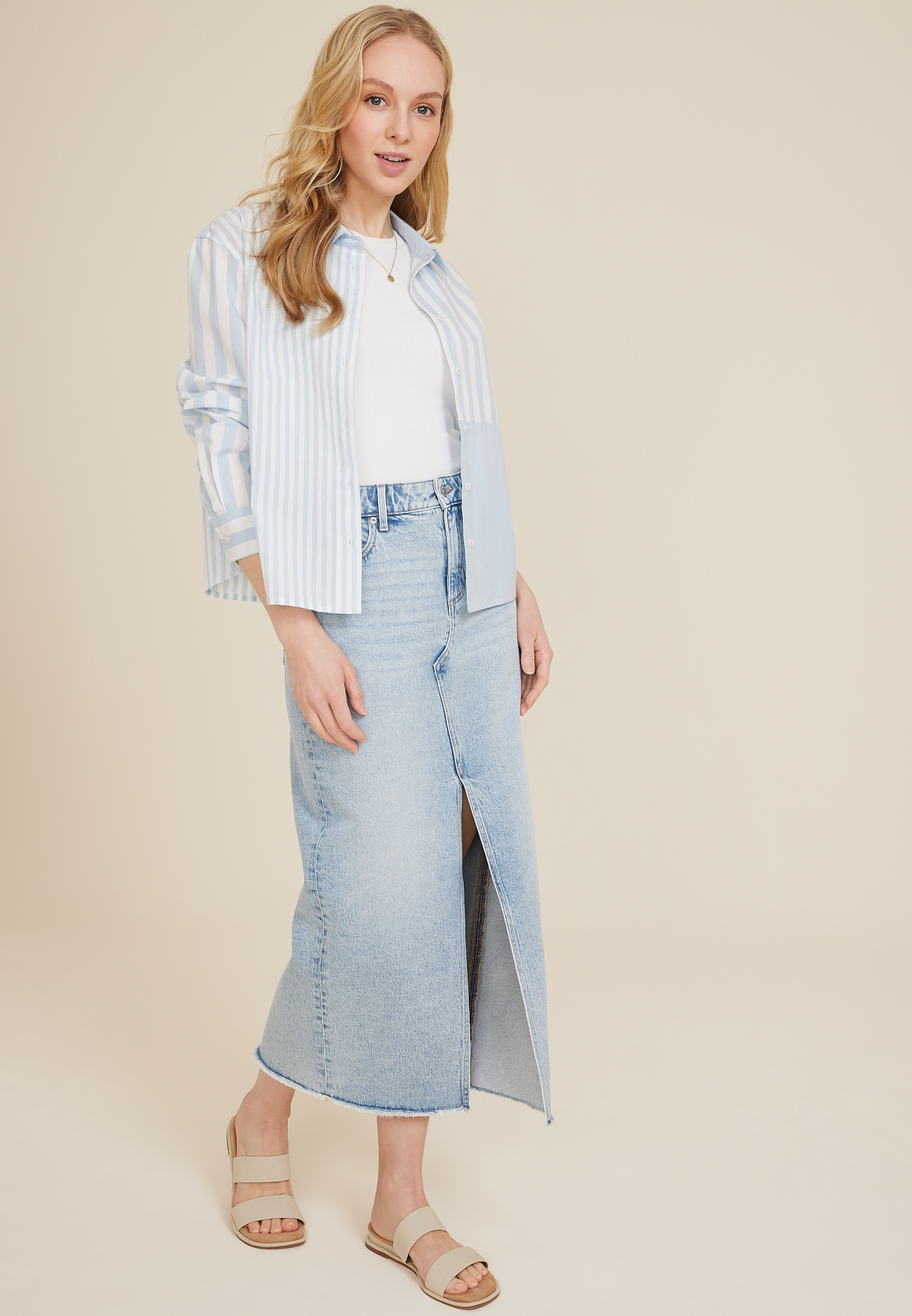 m jeans by maurices&trade; Light High Rise Denim Maxi Skirt, LIGHT SANDBLAST, large