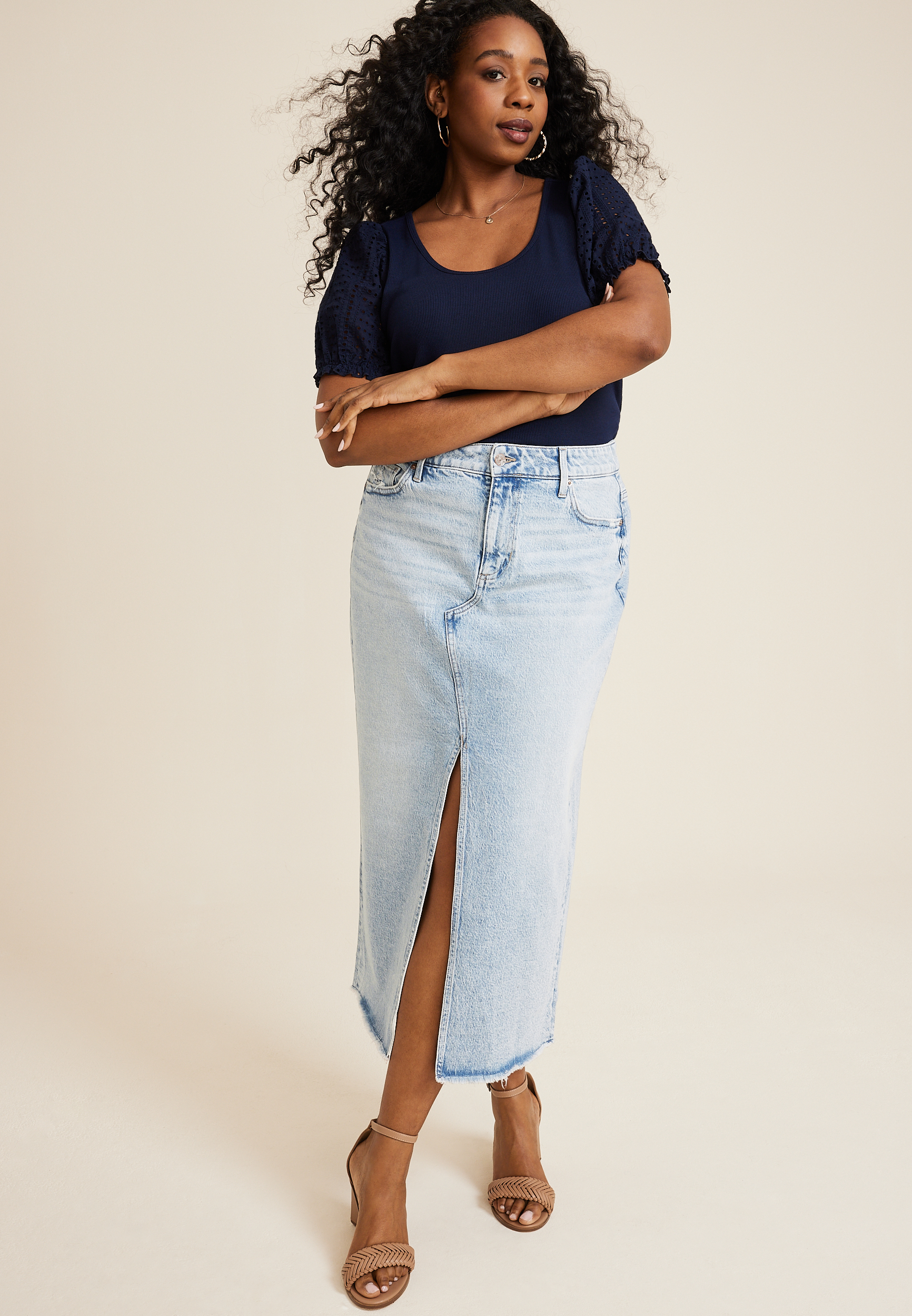 Plus Size m jeans by maurices&trade; Light High Rise Nonstretch Denim Maxi Skirt, C2806, large