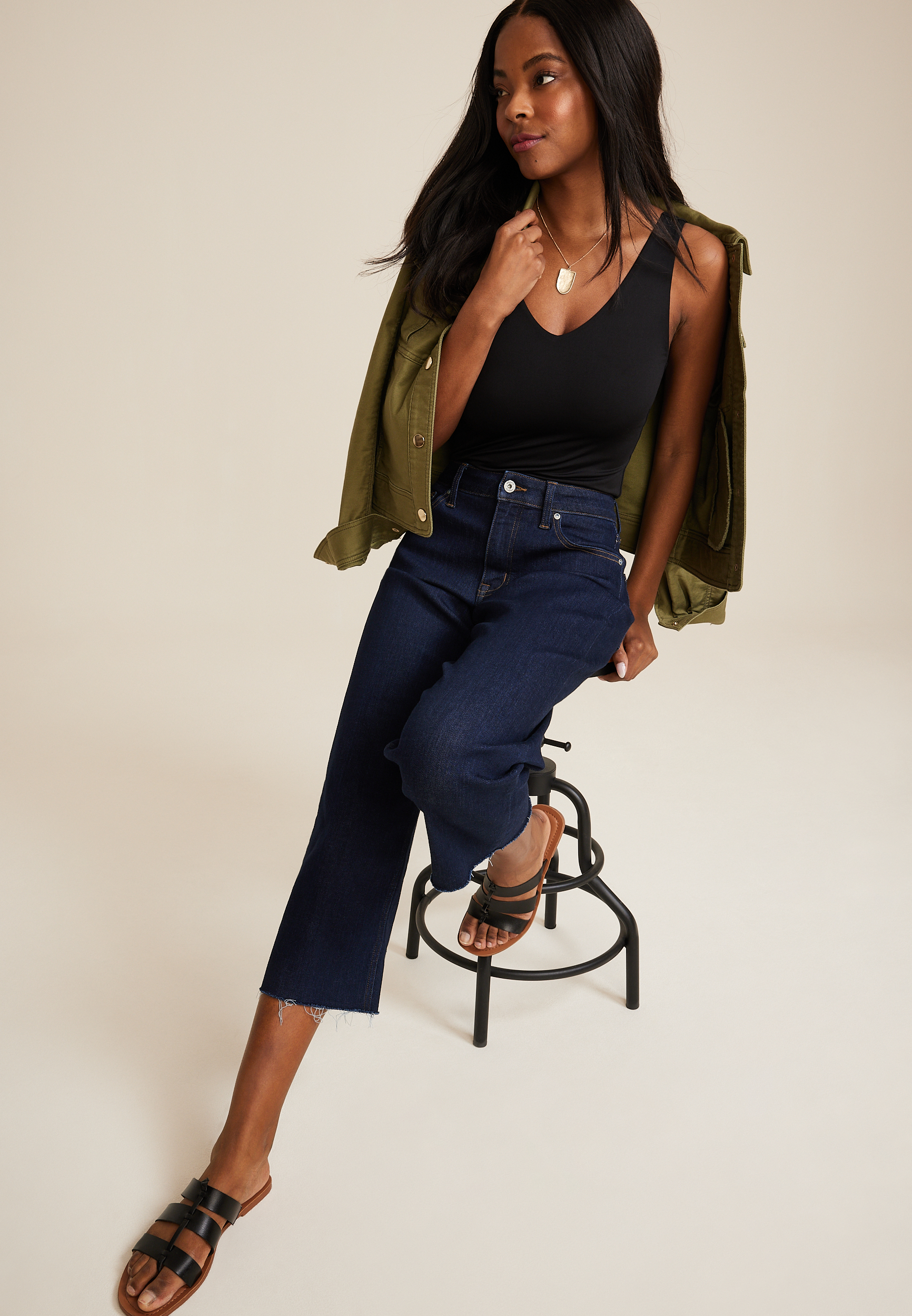 edgely&trade; Dark High Rise Cropped Wide Leg Jean, C2372, large