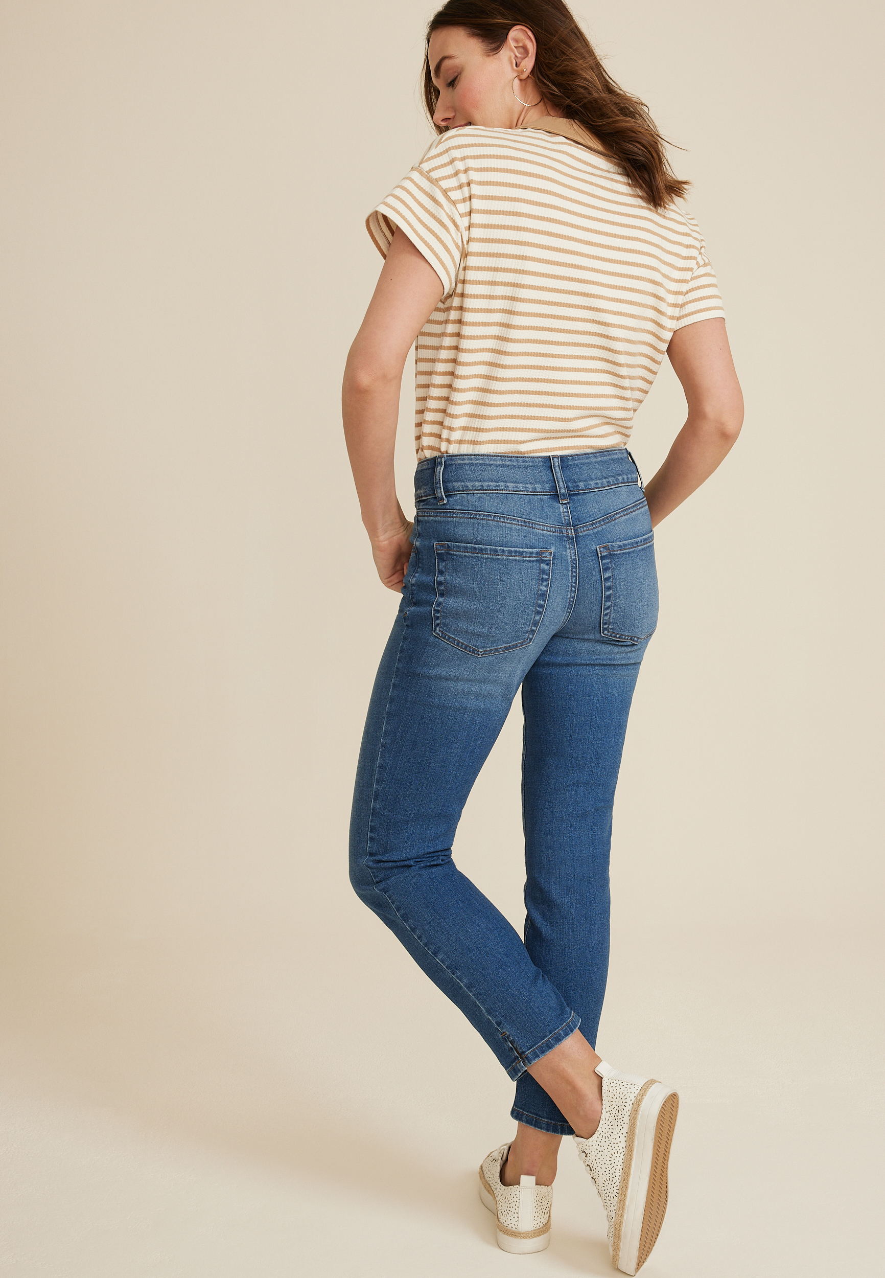 m jeans by maurices&trade; Mid Rise Double Button Slim Straight Ankle Jean, C3337, large