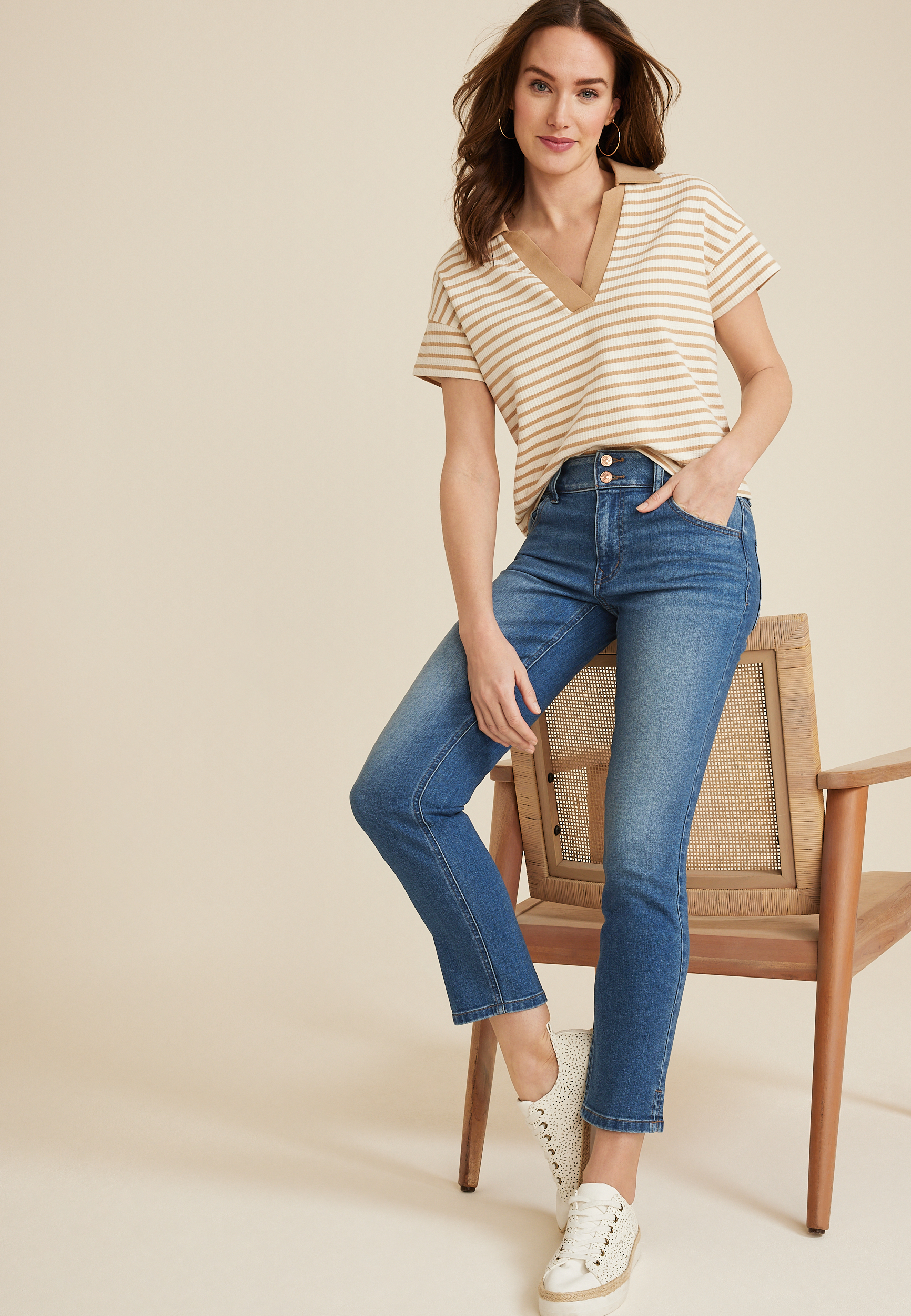 m jeans by maurices&trade; Mid Rise Double Button Slim Straight Ankle Jean, C3337, large