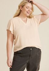 Plus Size Atwood Flutter Sleeve Blouse, ALMOND CREAM, small