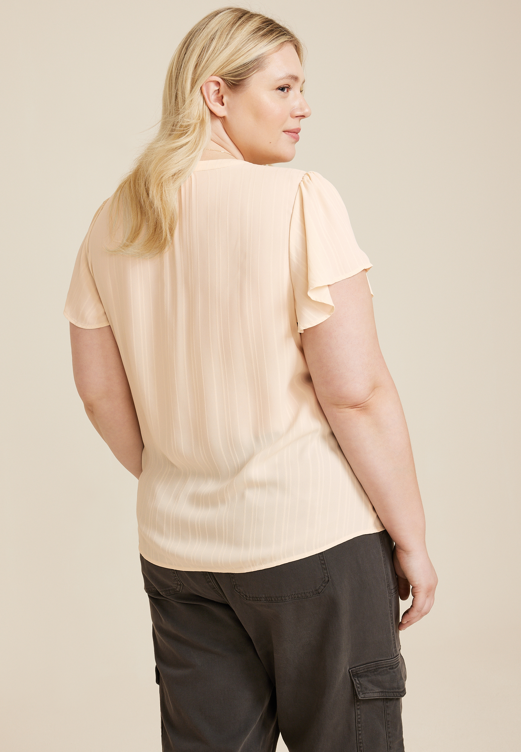 Plus Size Atwood Flutter Sleeve Blouse, ALMOND CREAM, large