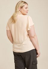 Plus Size Atwood Flutter Sleeve Blouse, ALMOND CREAM, small