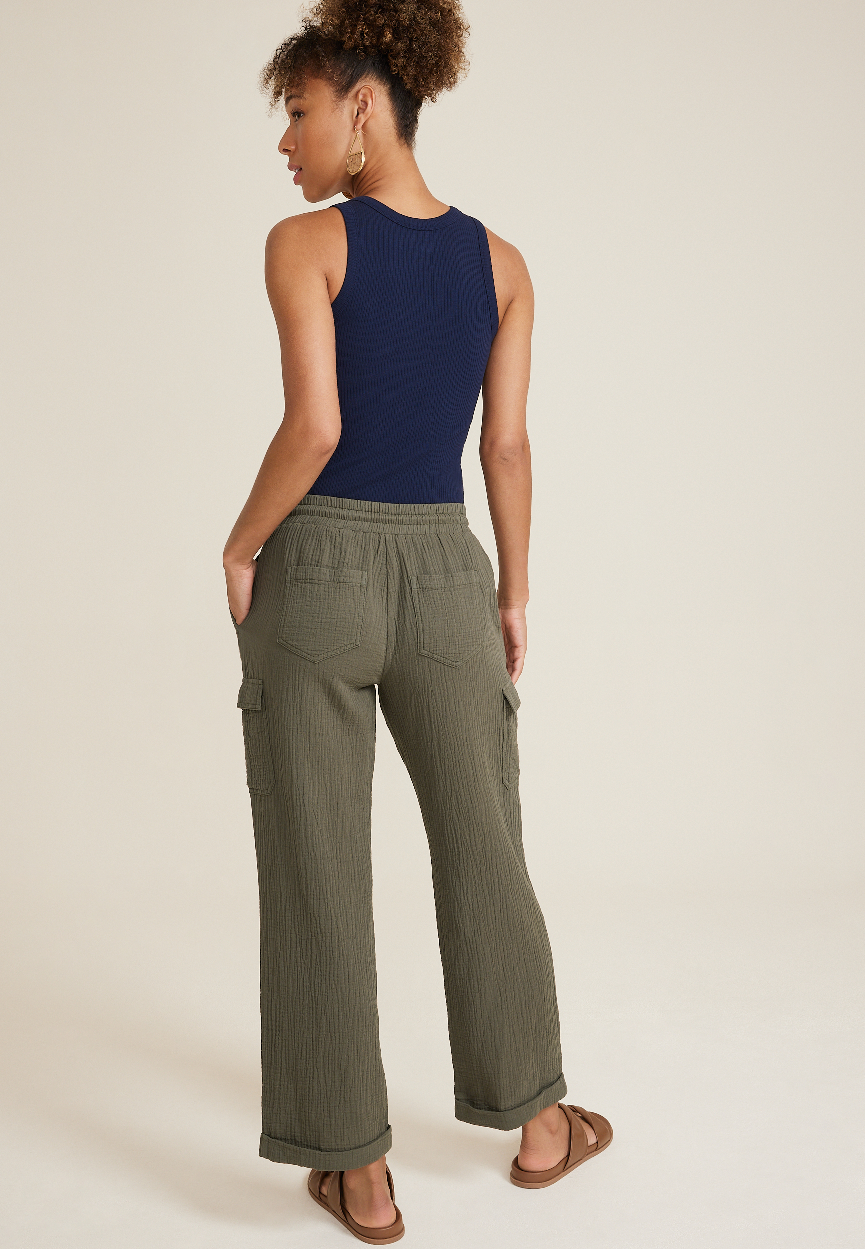 Double Cloth High Rise Straight Cargo Pant, C186, large