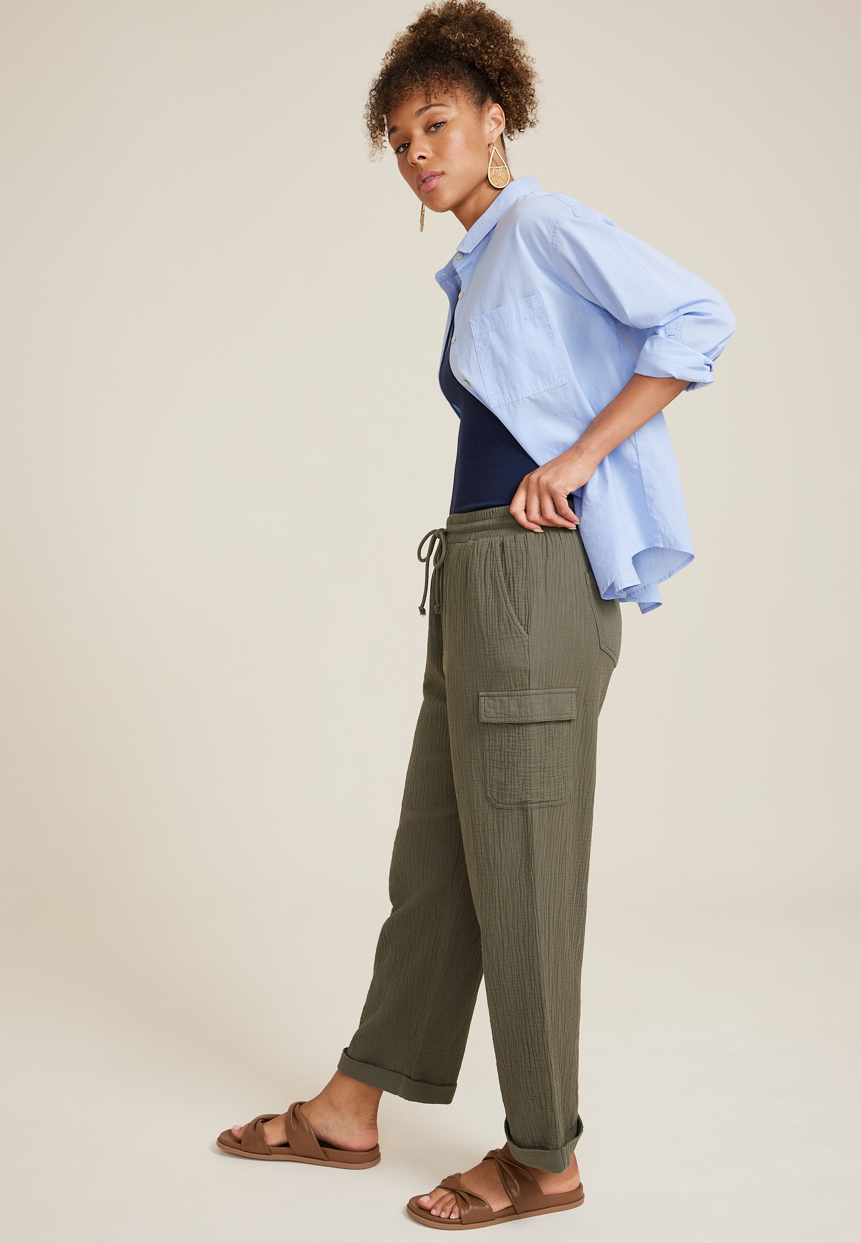 Double Cloth High Rise Straight Cargo Pant, C186, large